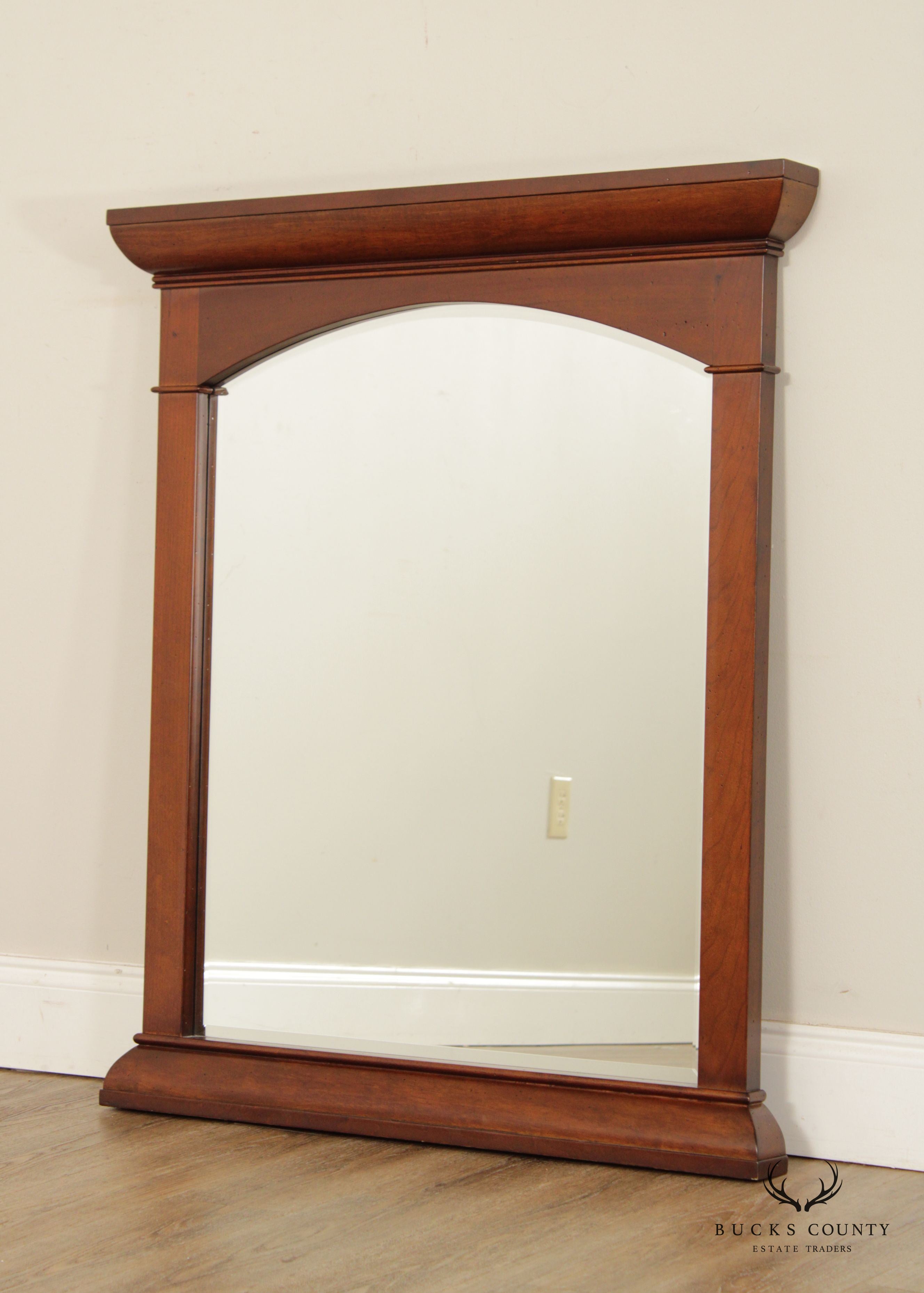 Transitional Solid Cherry Wood Beveled Wall Mirror