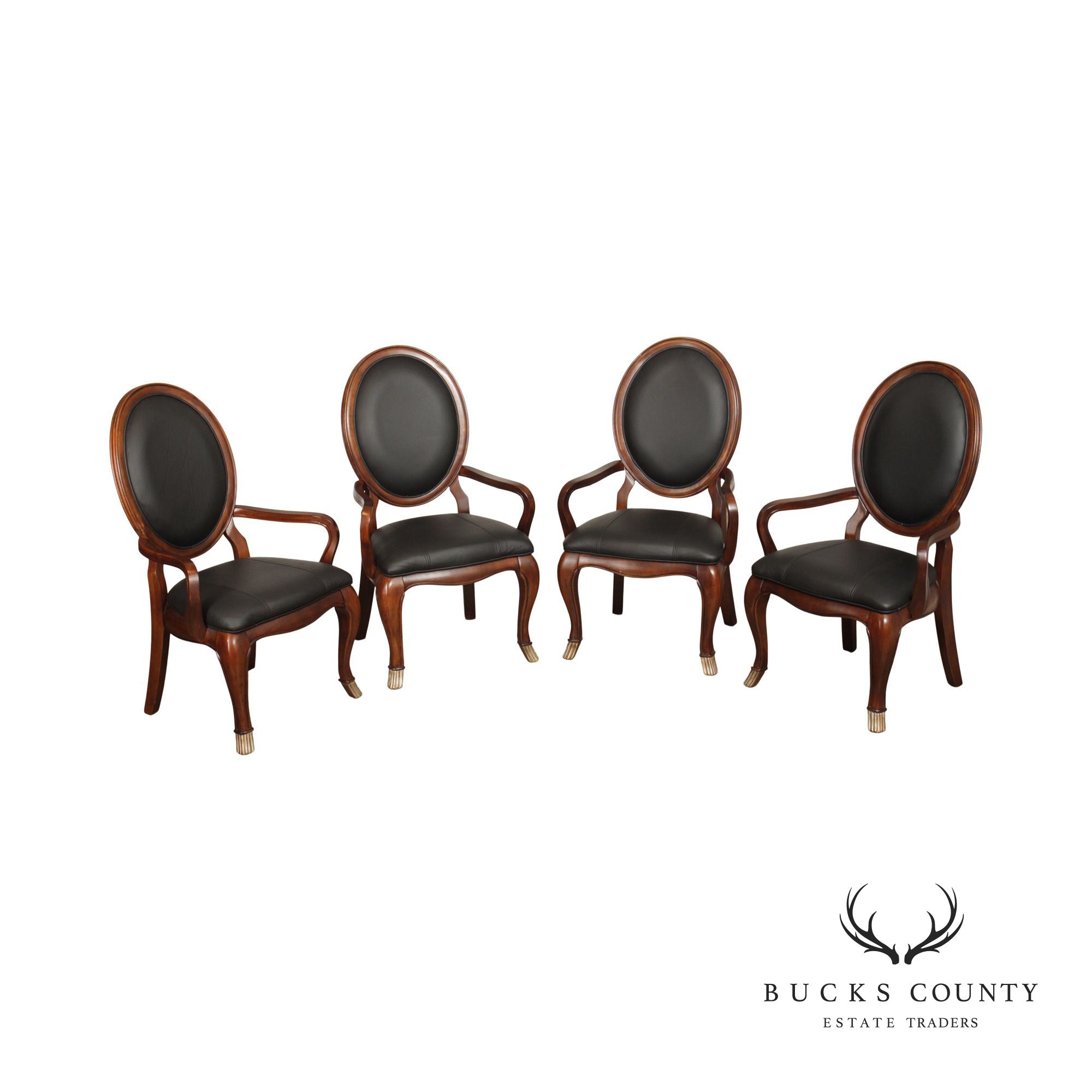 Collezione Europa Italian Style Set of Four Leather Dining Chairs