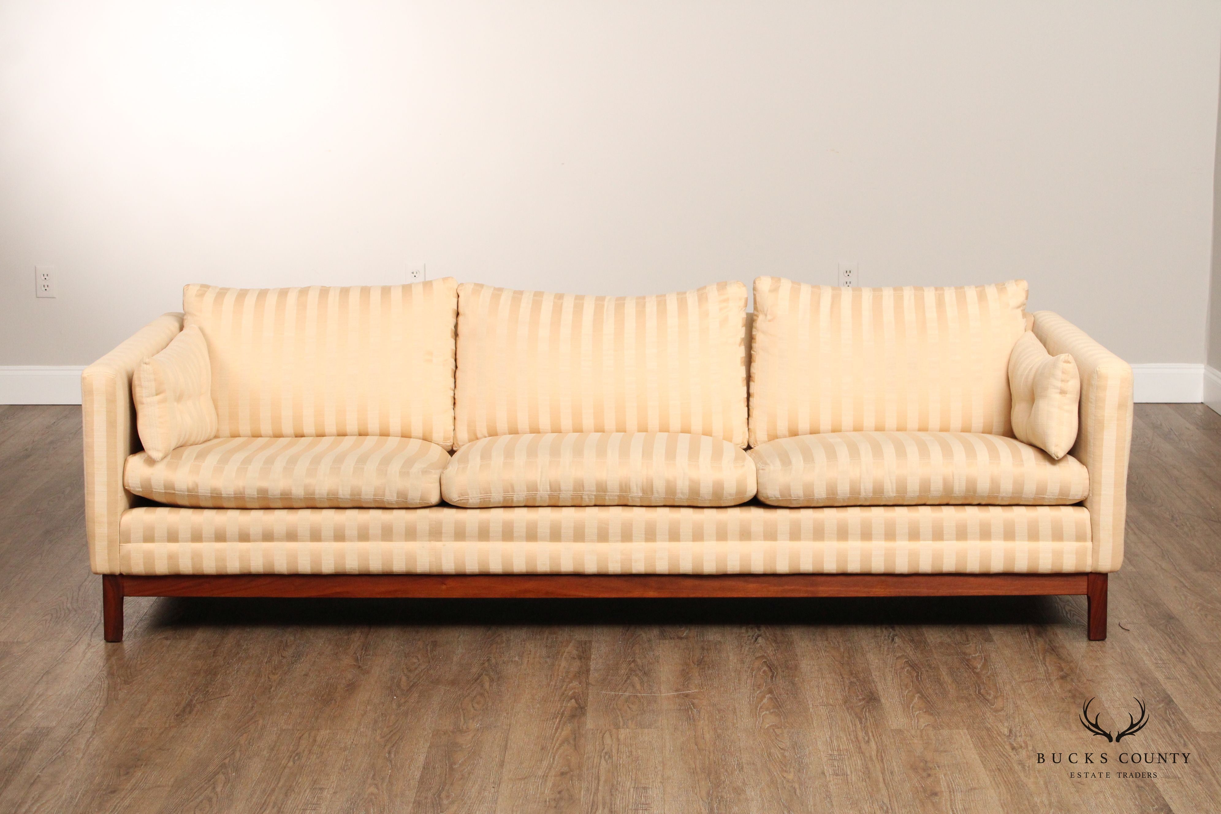 Danish Modern Teak Frame Custom Upholstered Three-Seat Sofa