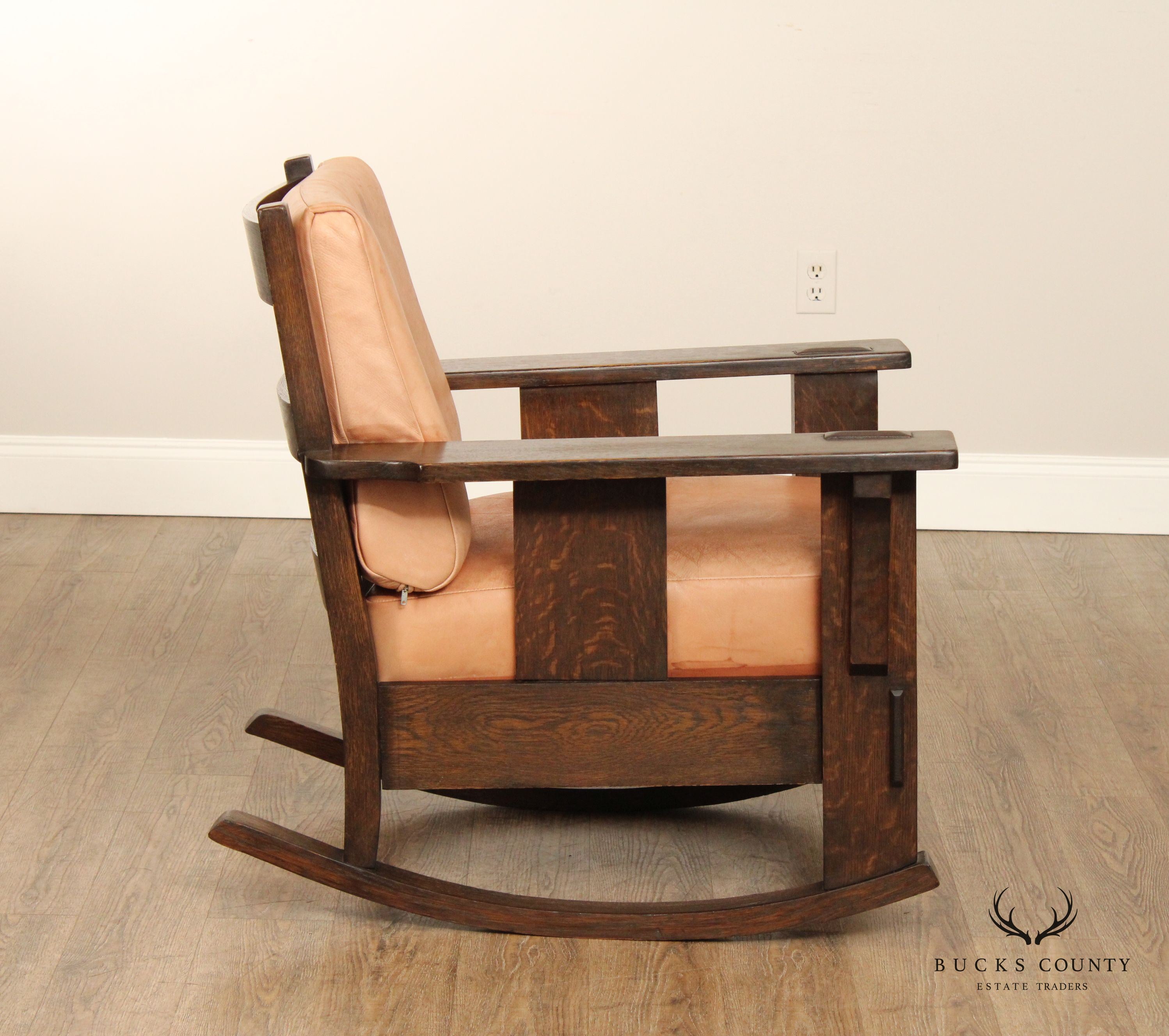 Oak Craft Antique Mission Oak and Leather Rocking Chair