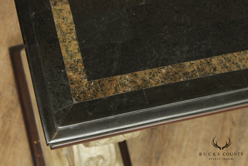 Neoclassical Style Tessellated Marble Top X-Base Console Table (A)