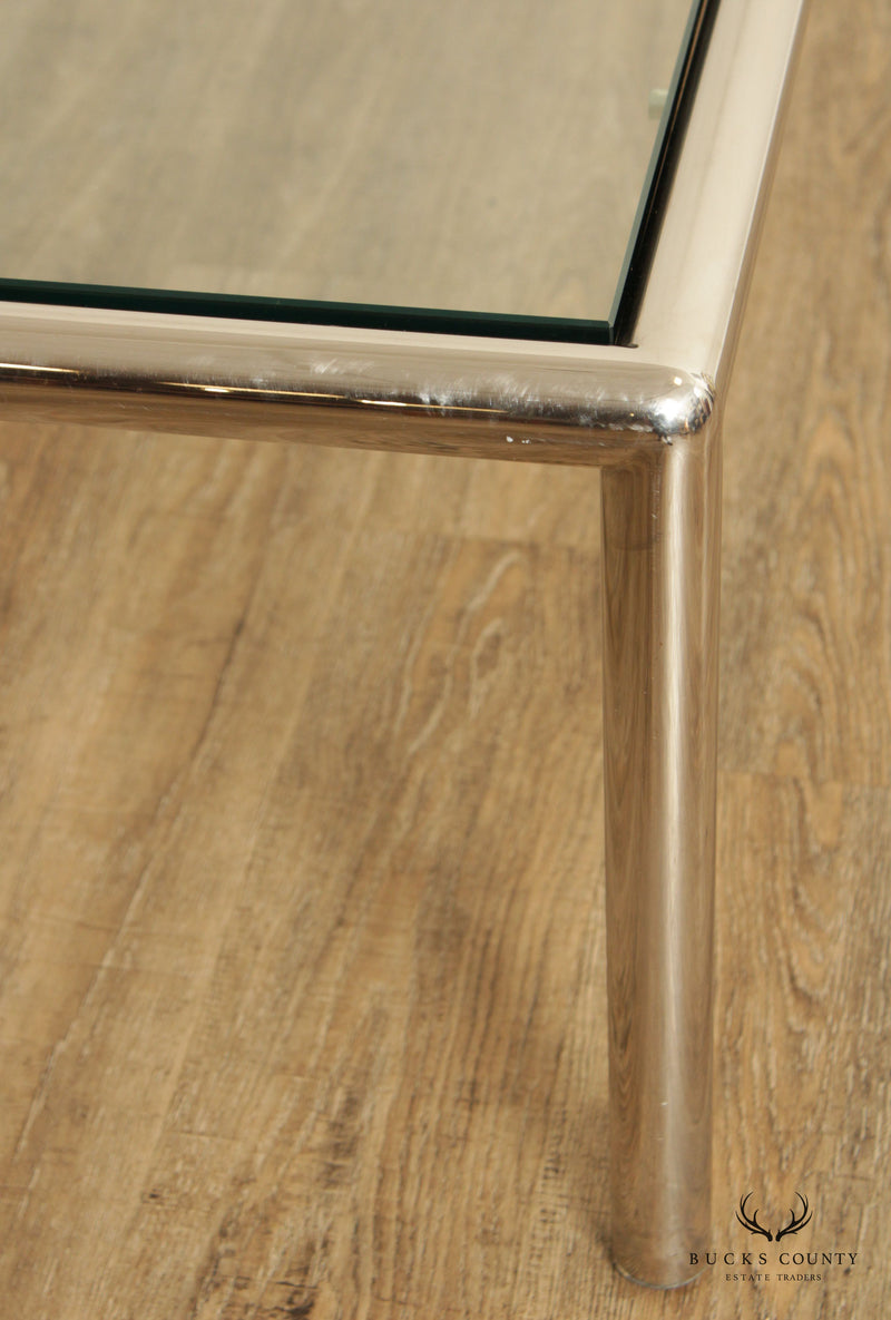 Postmodern Tubular Chrome and Square Glass Top Coffee Table