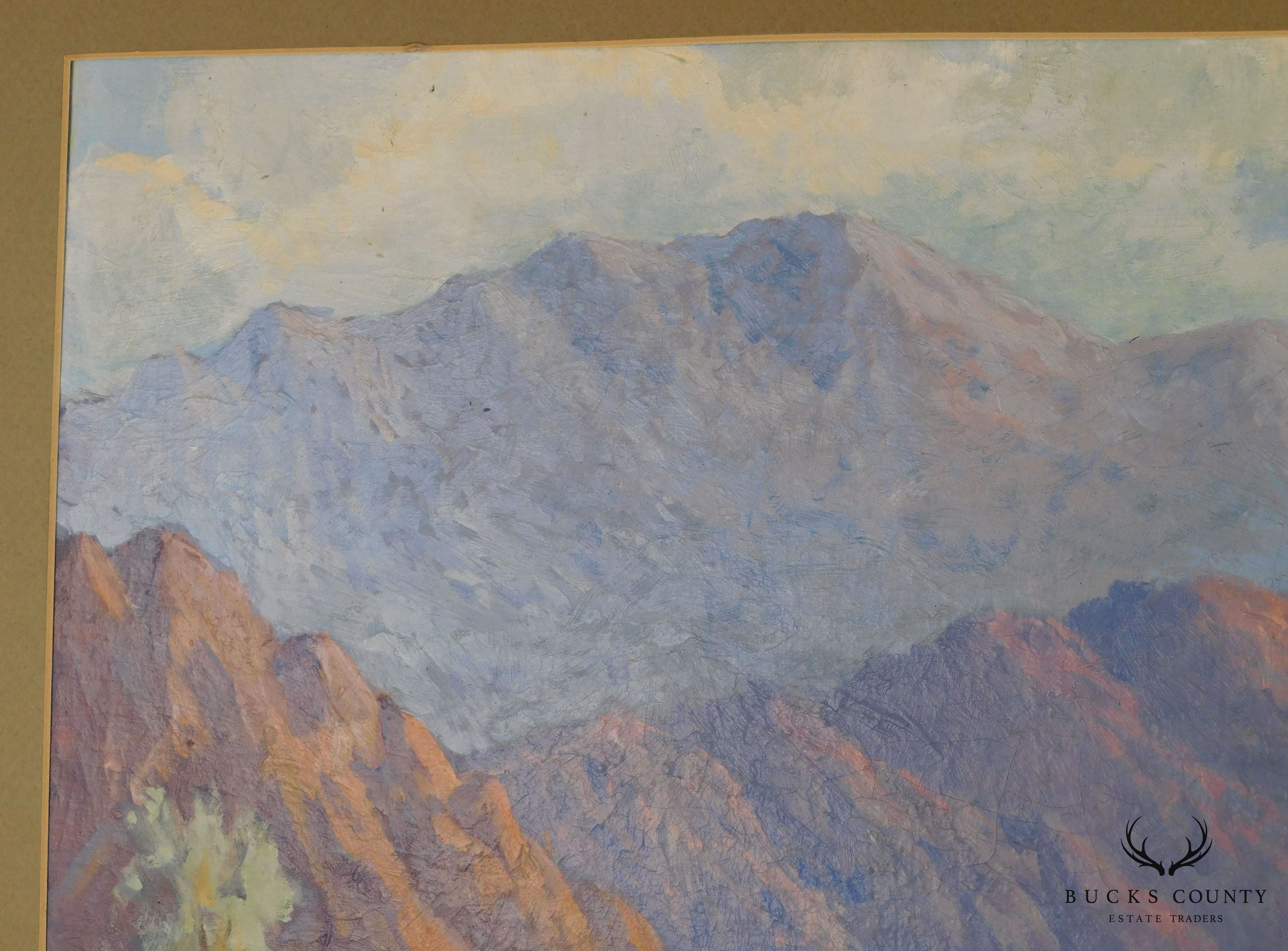 Western Desert & Mountains Landscape Signed "R. Lloyd Babcock" Oil on Board Framed