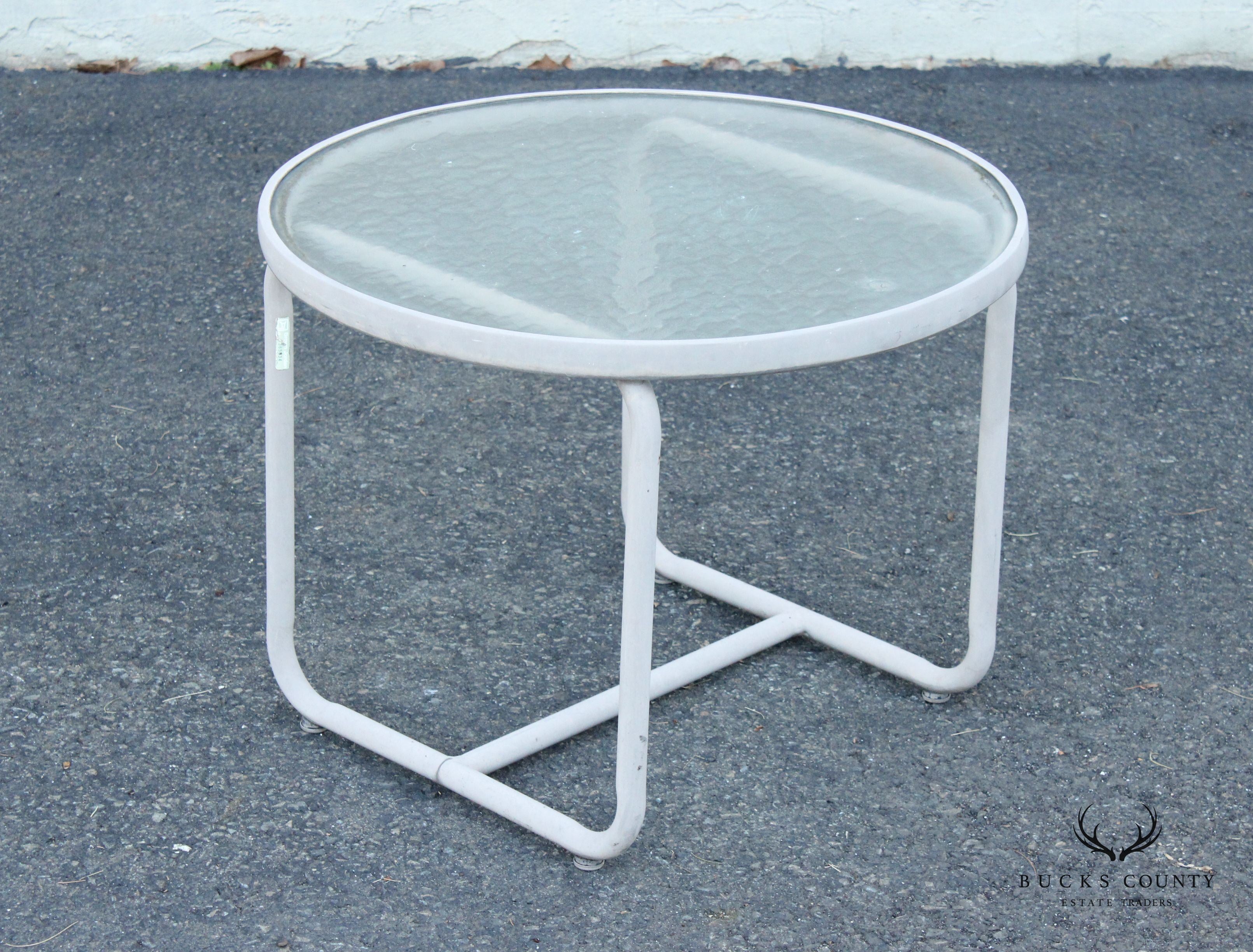 Mid Century Modern Round Glass Top Patio Accent Table