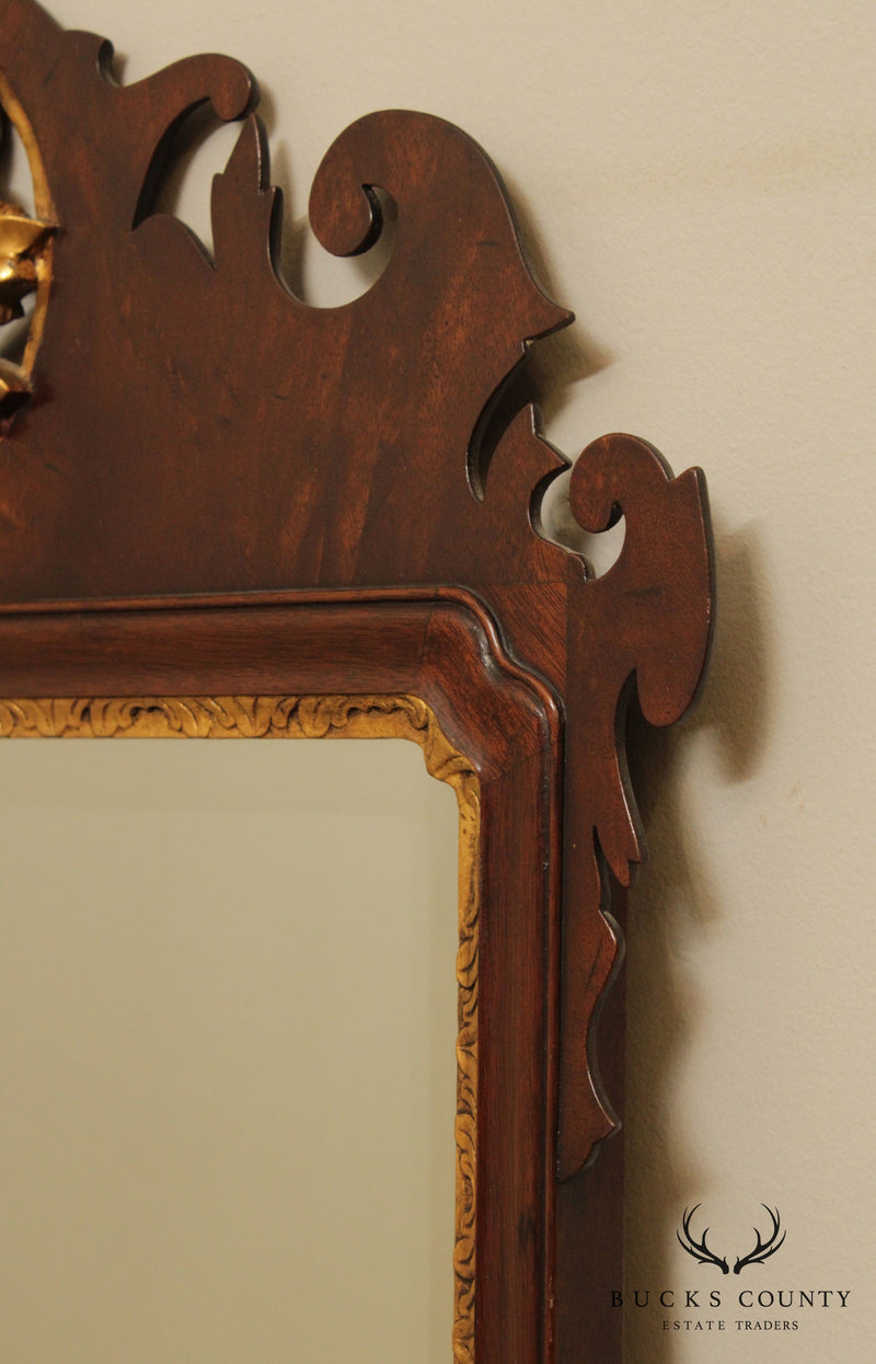 Chippendale Style Custom Quality Mahogany Partial Gilt Mirror