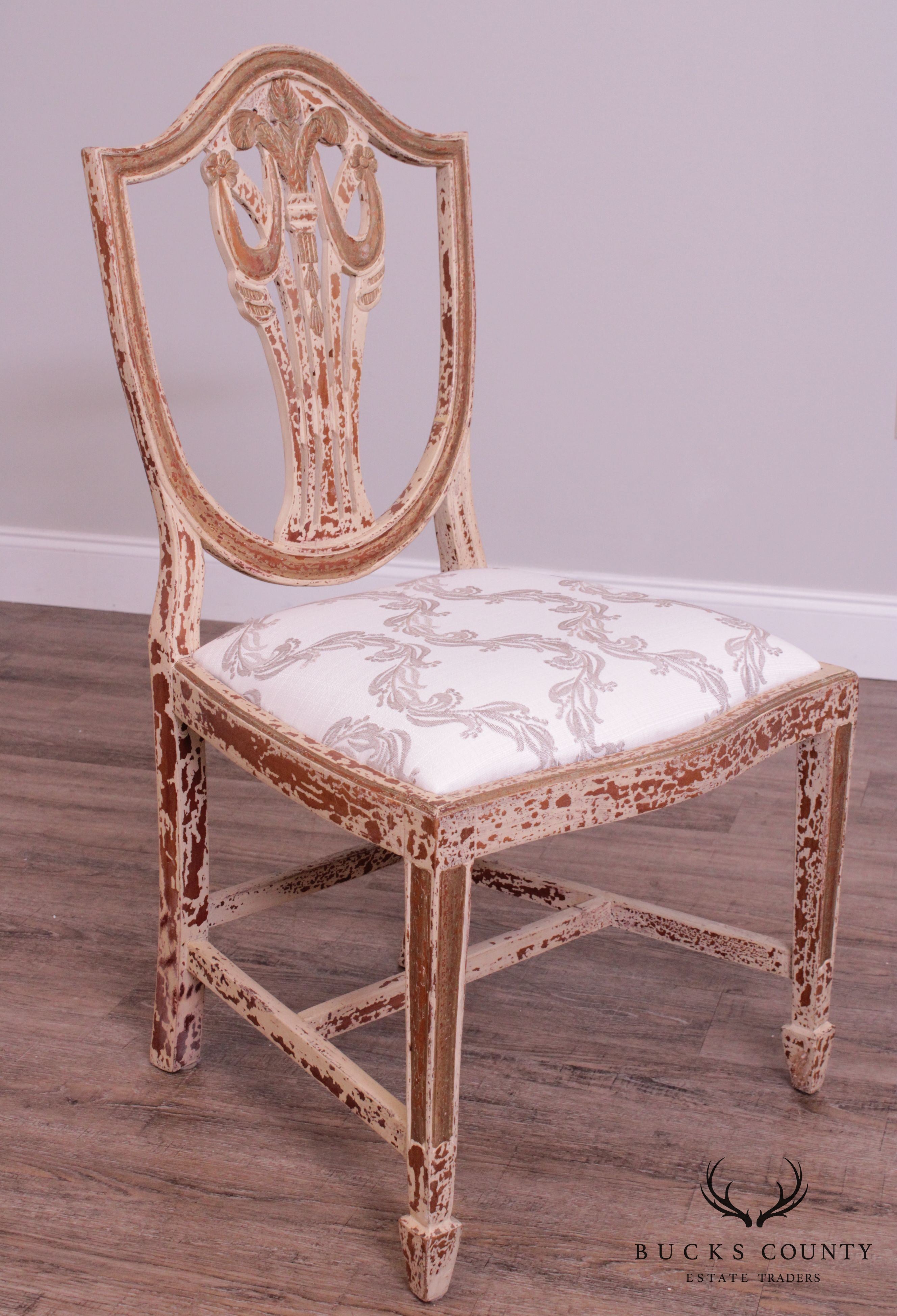 Hepplewhite Style Set 6 Crackle Painted Dining Chairs