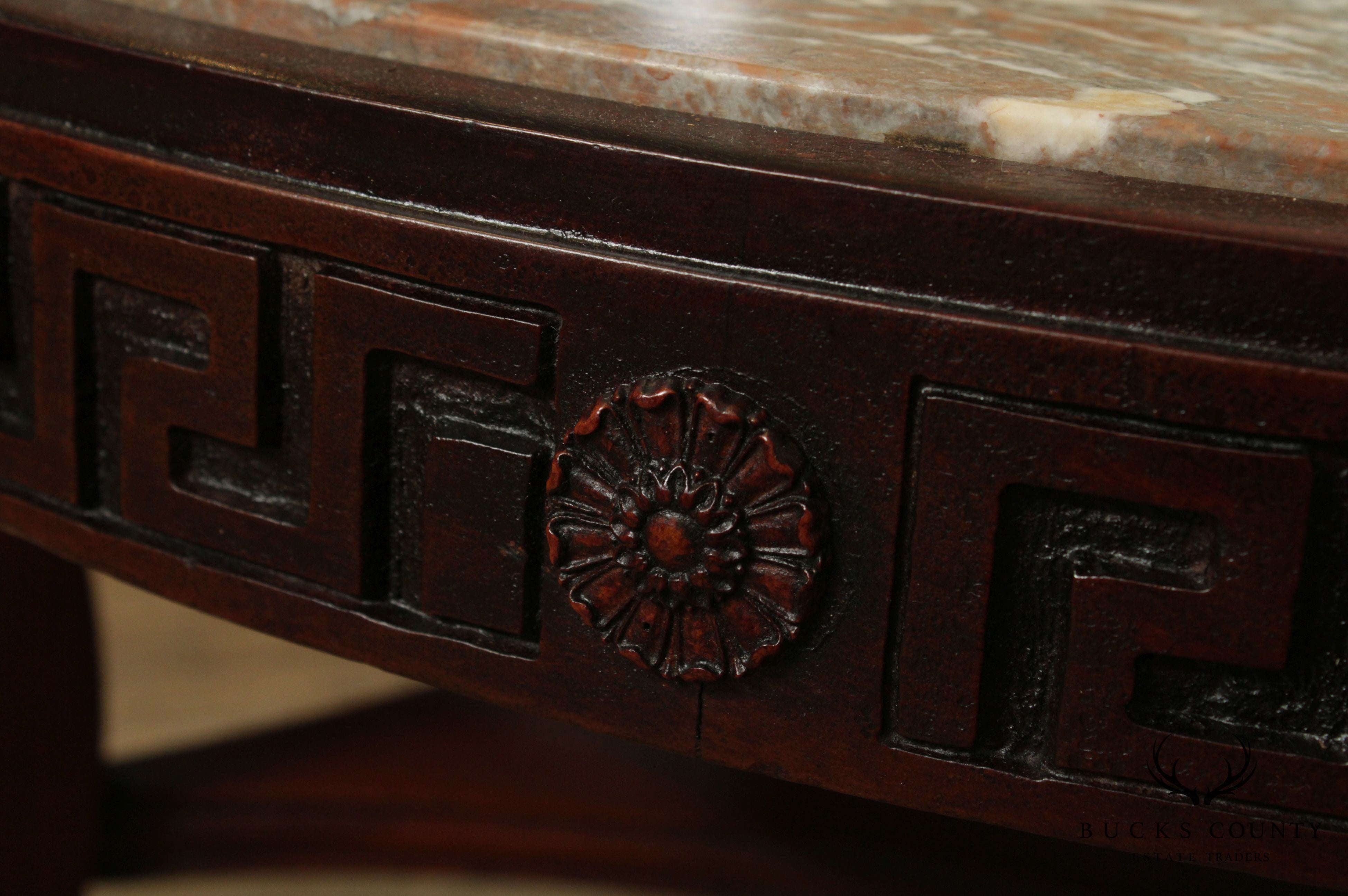 Vintage Greek Revival Neo-Classical Style Round Marble Top Mahogany Coffee Table