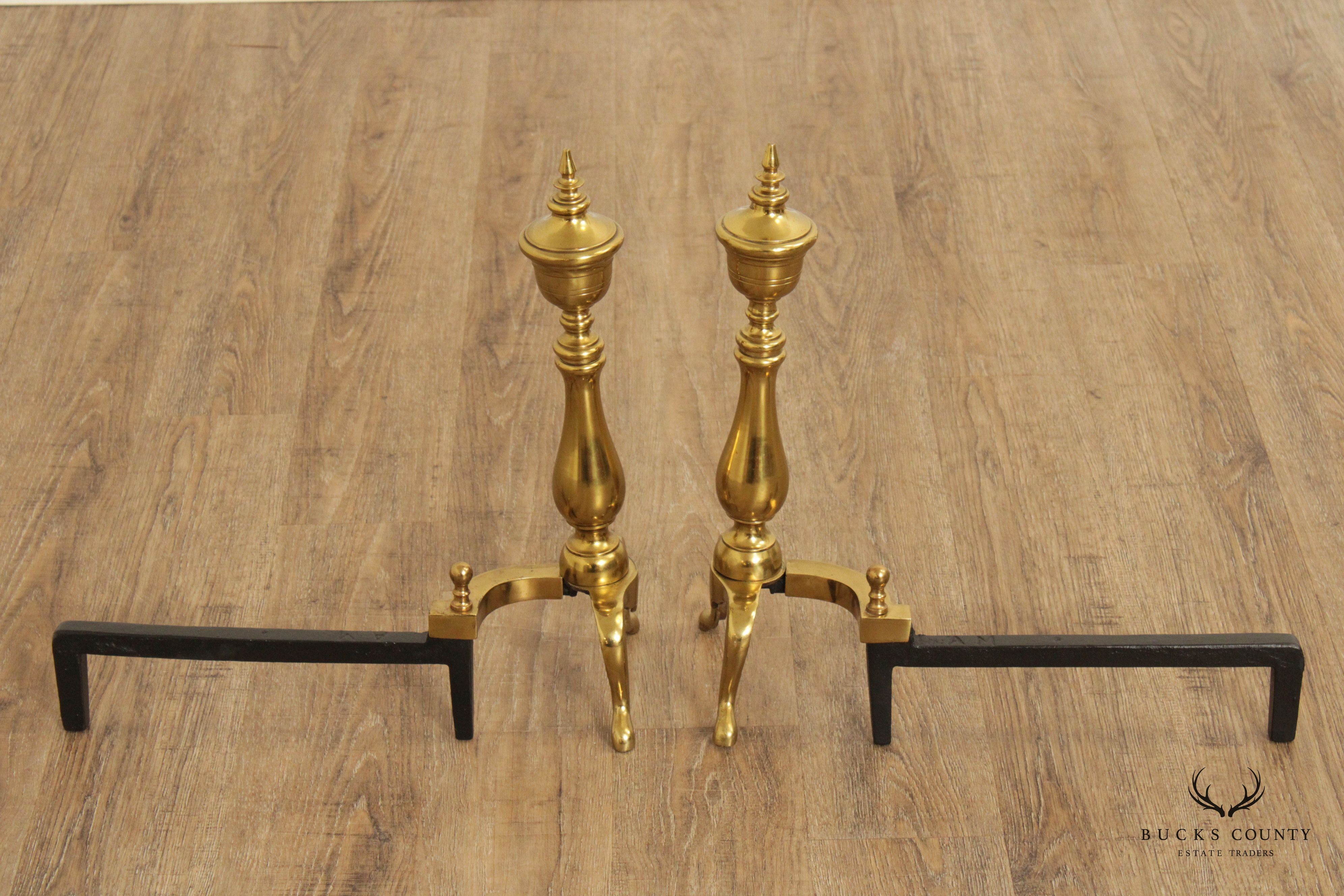 Federal Style Pair of Brass Andirons