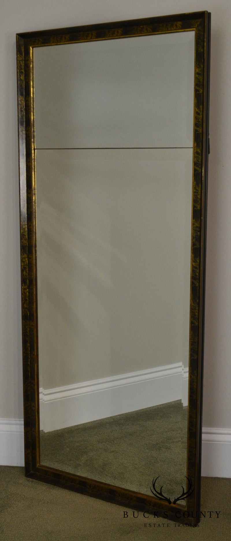 Hollywood Regency Vintage Faux Painted Split Beveled Wall Mirror