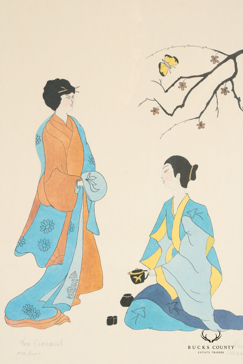 Japanese Traditional Pair of Framed Prints, Signed