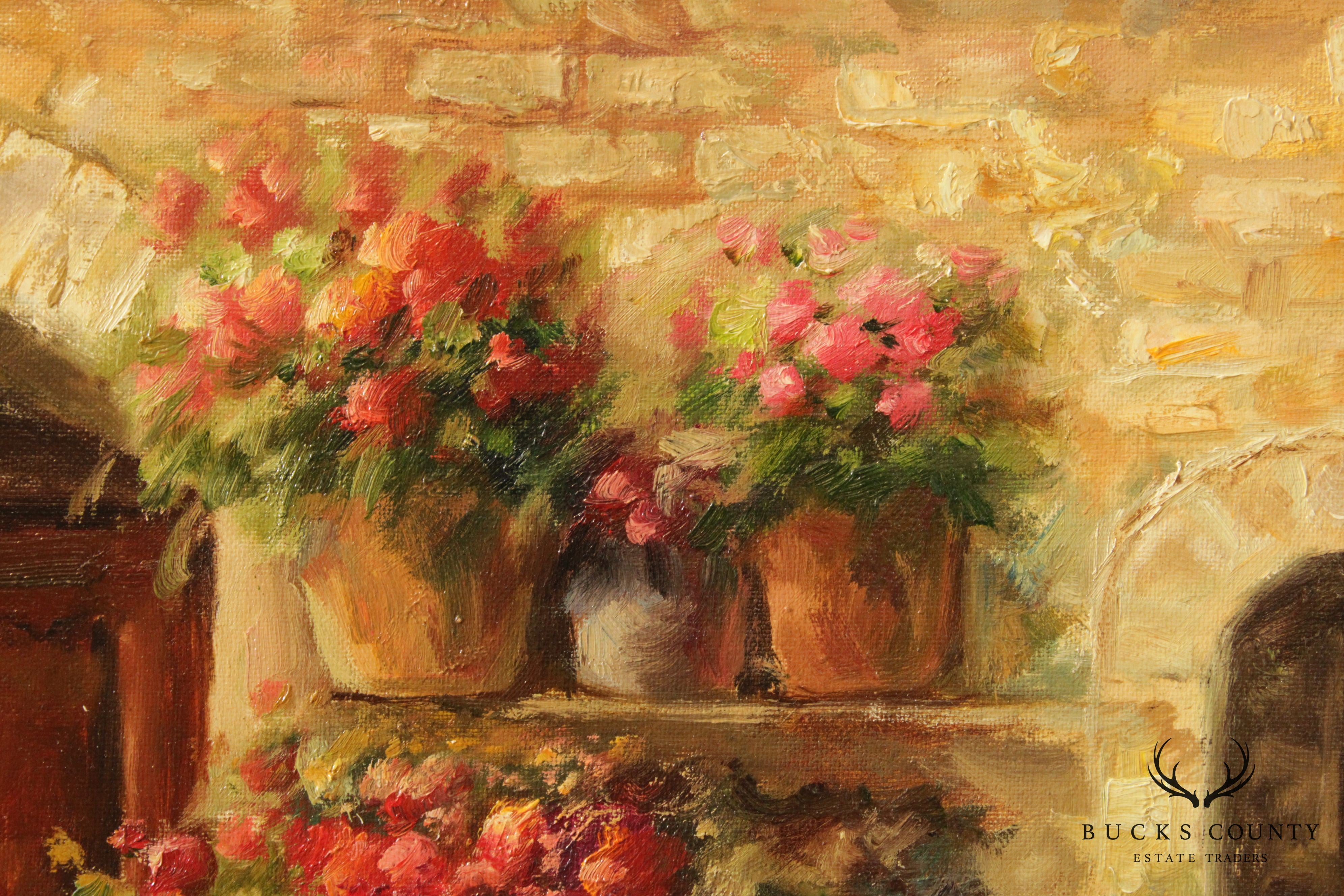 Prestige Arts Floral Courtyard Scene Oil Painting