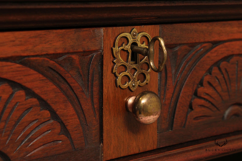 Kittinger Tudor Style Antique Walnut Pedestal Writing Desk