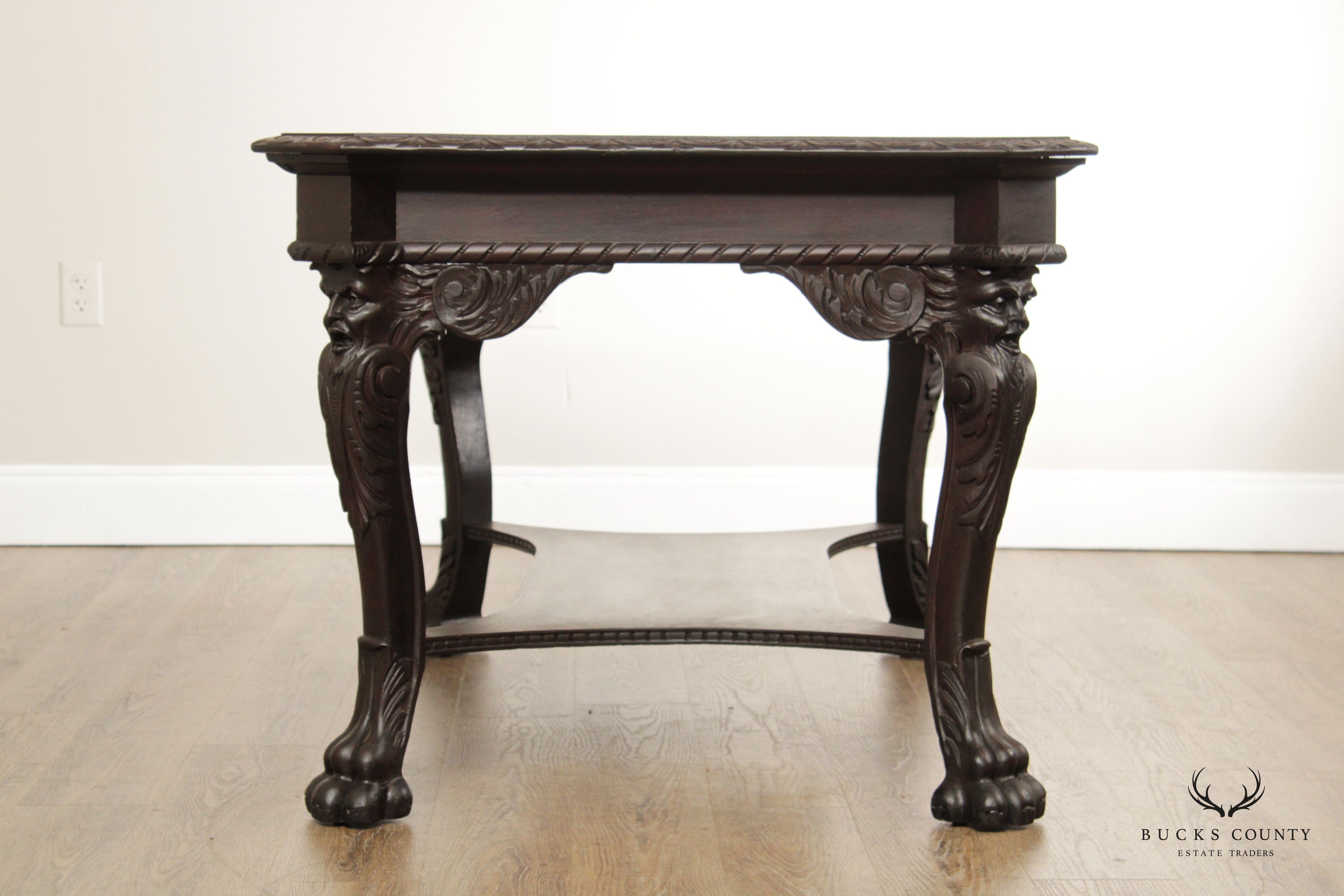 Renaissance Revival Carved Mahogany Library Table Desk