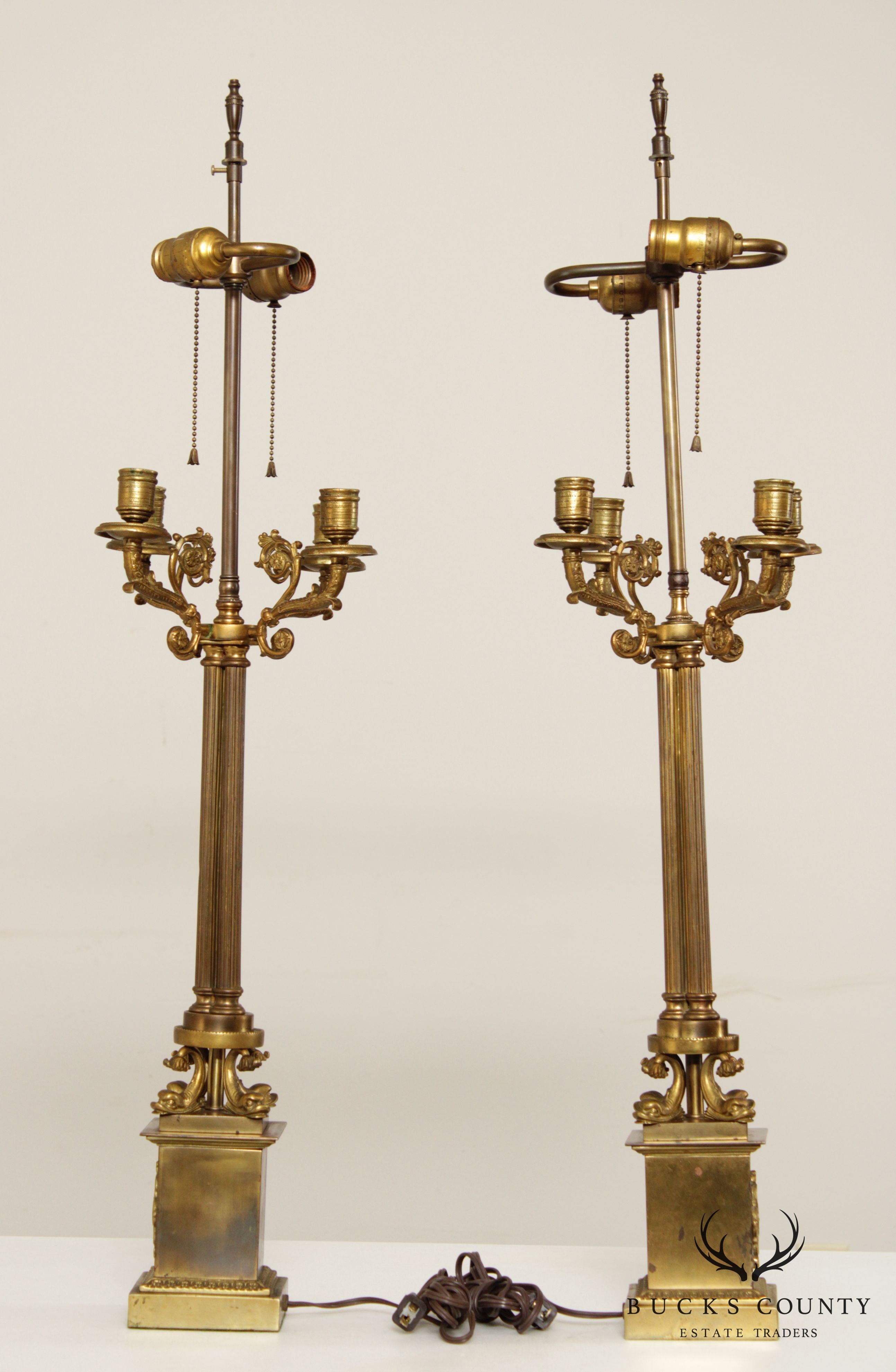 Vintage Neoclassical Bronze Candelabra Lamps