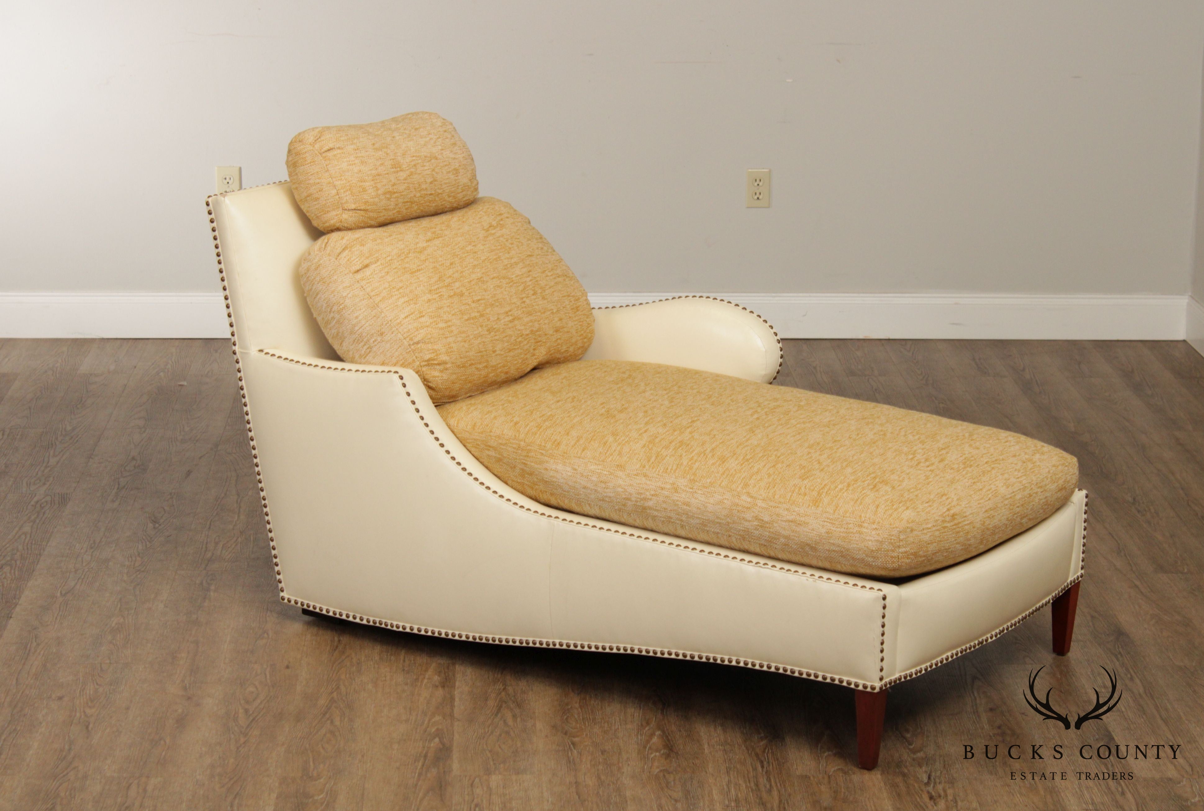 R Jones Dallas Custom Leather & Upholstered Chaise Lounge