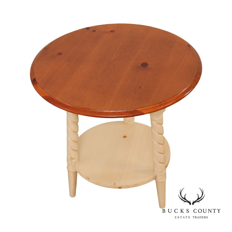 Rustic Vintage Pine Round Side Table