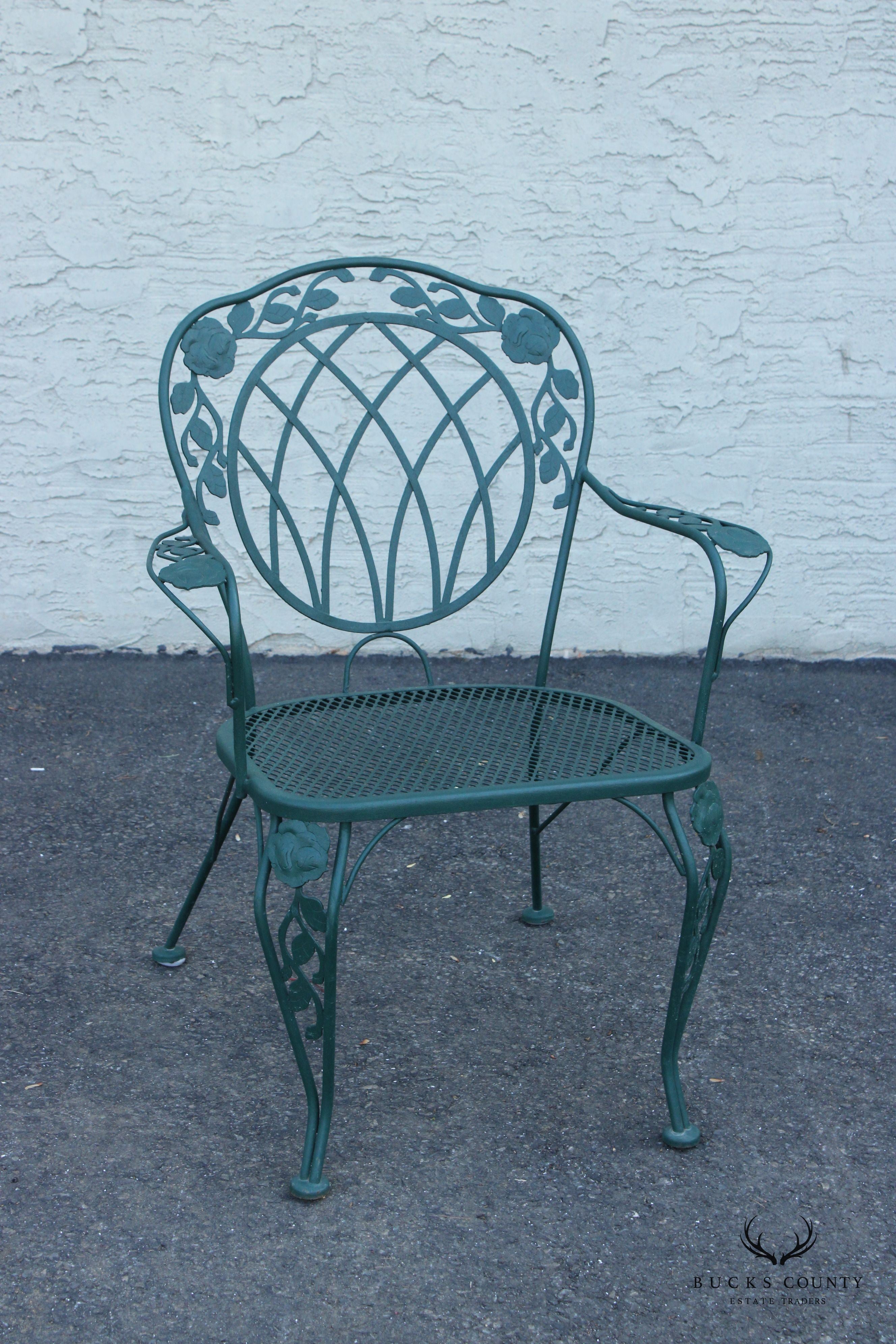 Quality Chantilly Rose Pattern Set Six Wrought Iron Dining Chairs