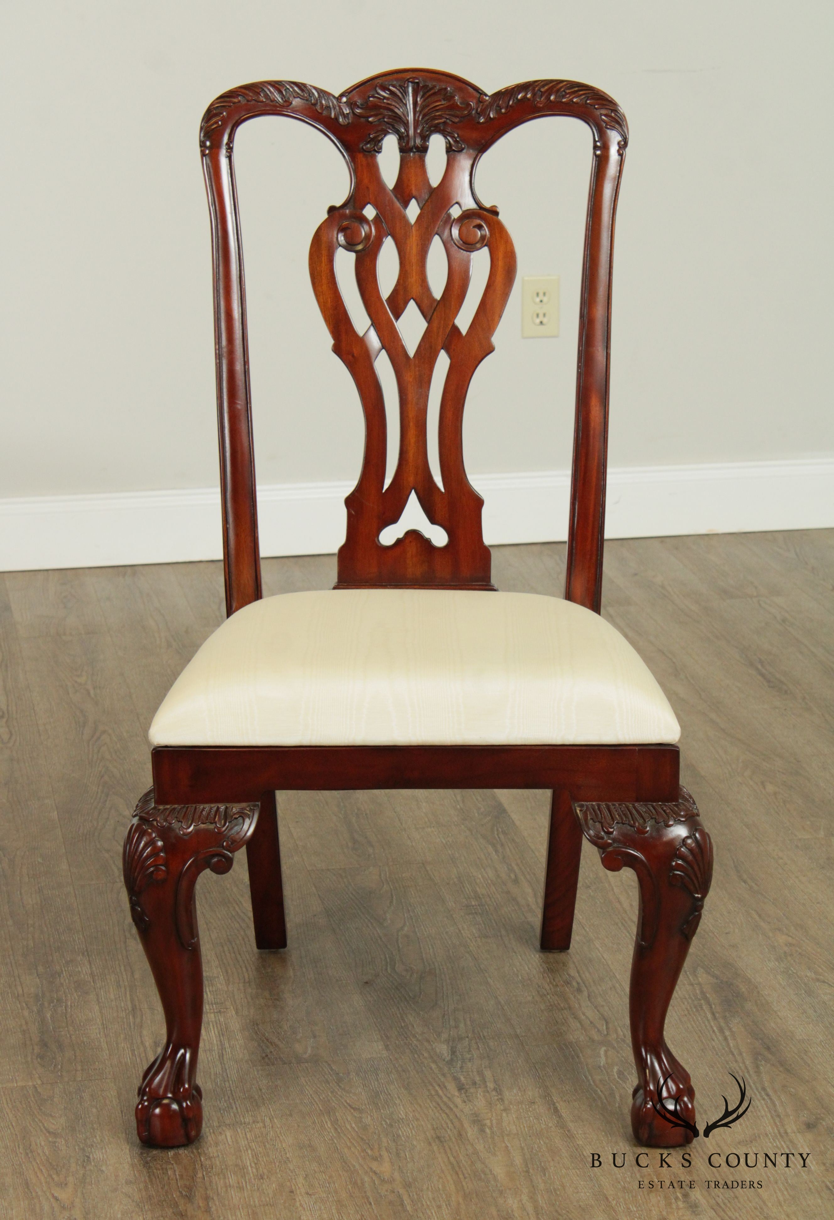 Maitland Smith Chippendale Style Set 8 Carved Mahogany Dining Chairs