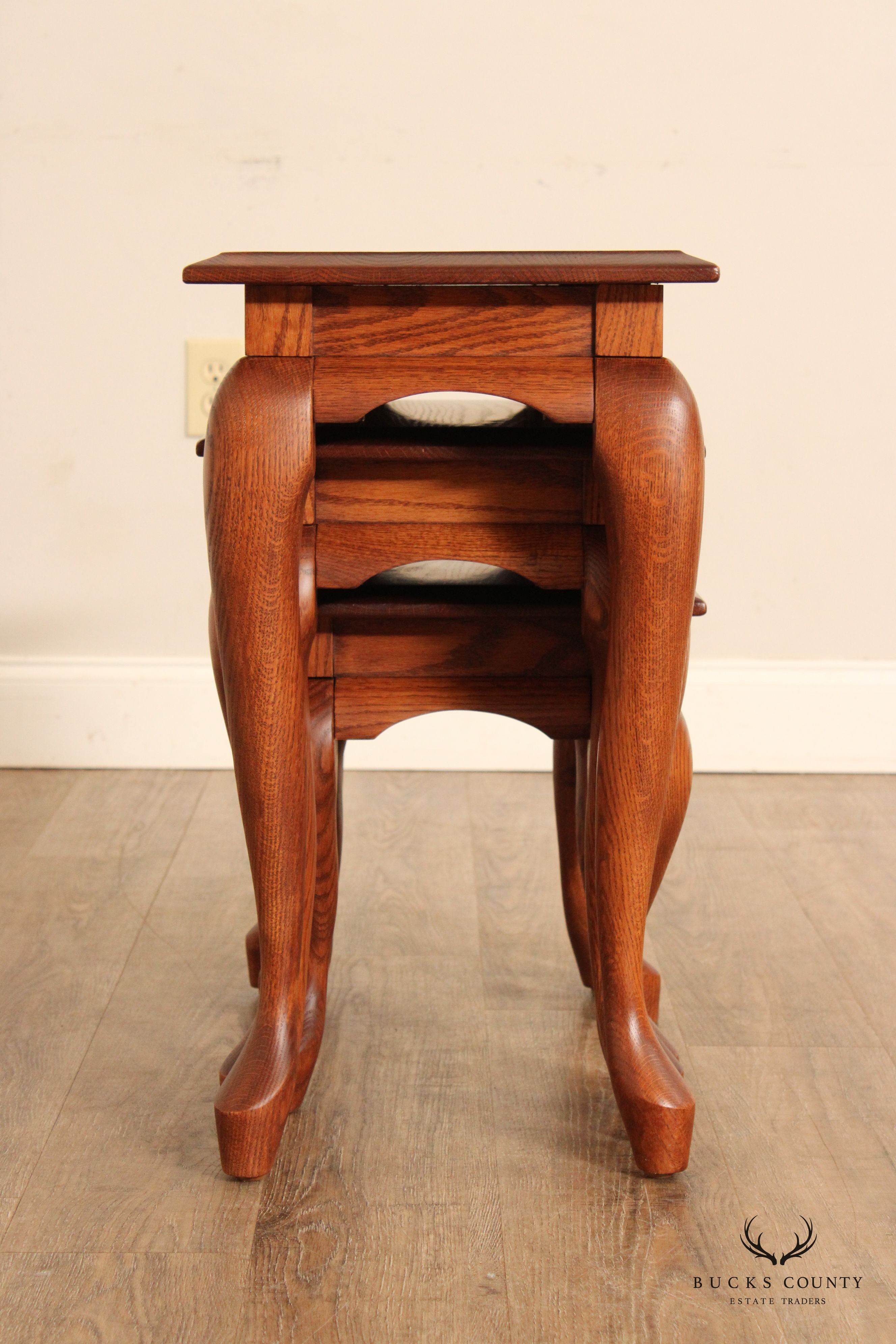 Queen Anne Style Oak Set of Three Nesting Tables