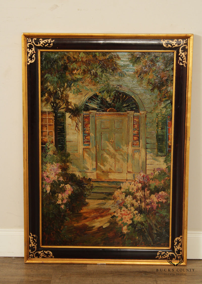 Alan Cote Cottage Floral Garden Original Oil Painting
