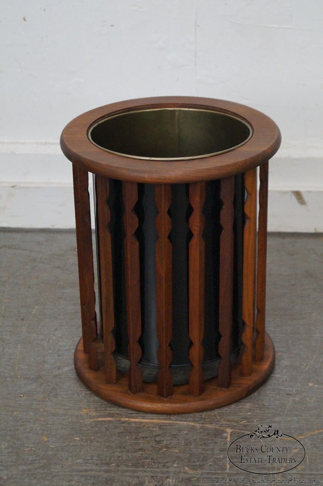 Mid Century Danish Modern Style Walnut Waste Basket and Side Table