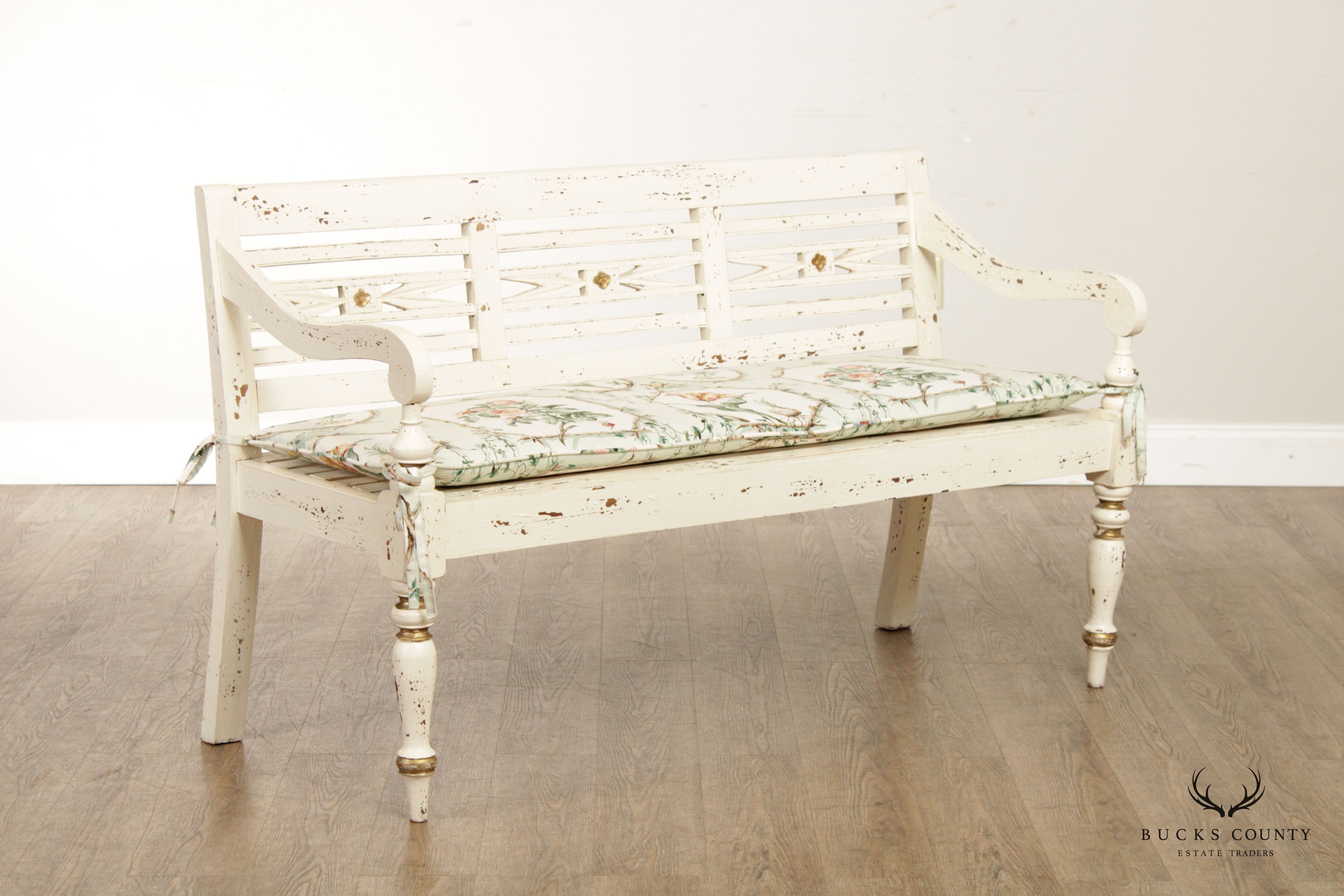 Dutch Colonial Style Distress Painted Wood Bench