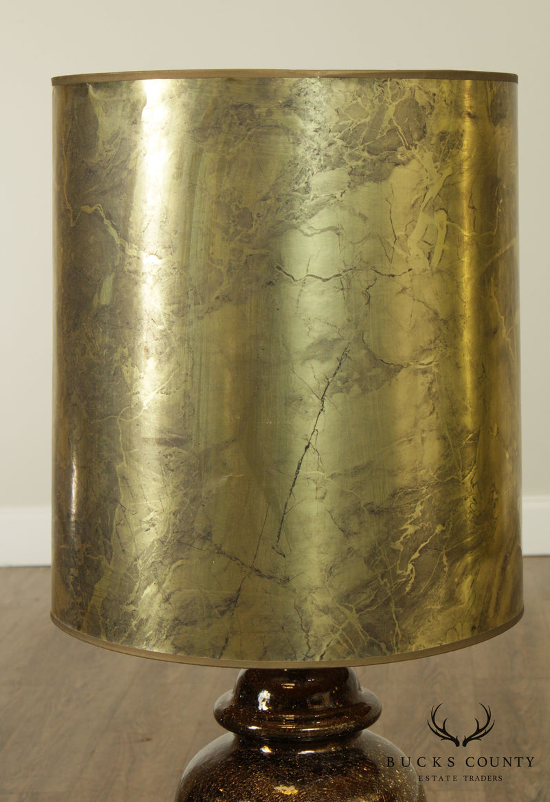 Hollywood Regency 1970's Vintage Pair Gold Crackle Glass Ginger Jar Lamps