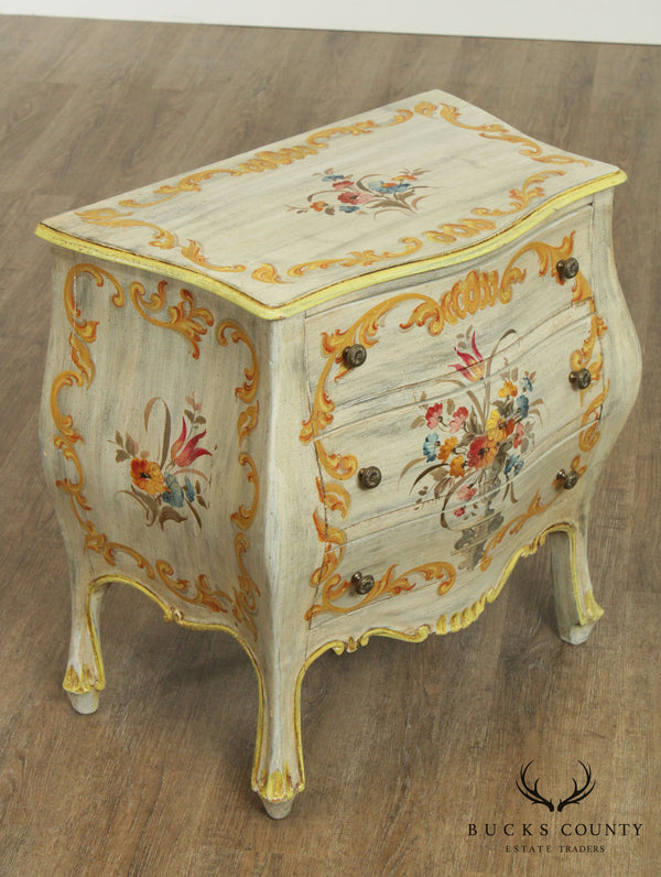 Venetian Style Vintage Italian Hand Painted Bombe Commode Chest, Nightstand