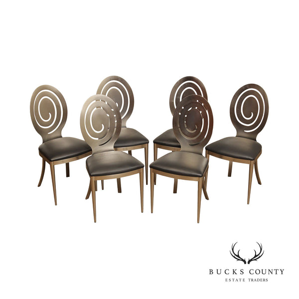 Ethan Allen Radius Set Six Brushed Nickel Metal Dining Chairs