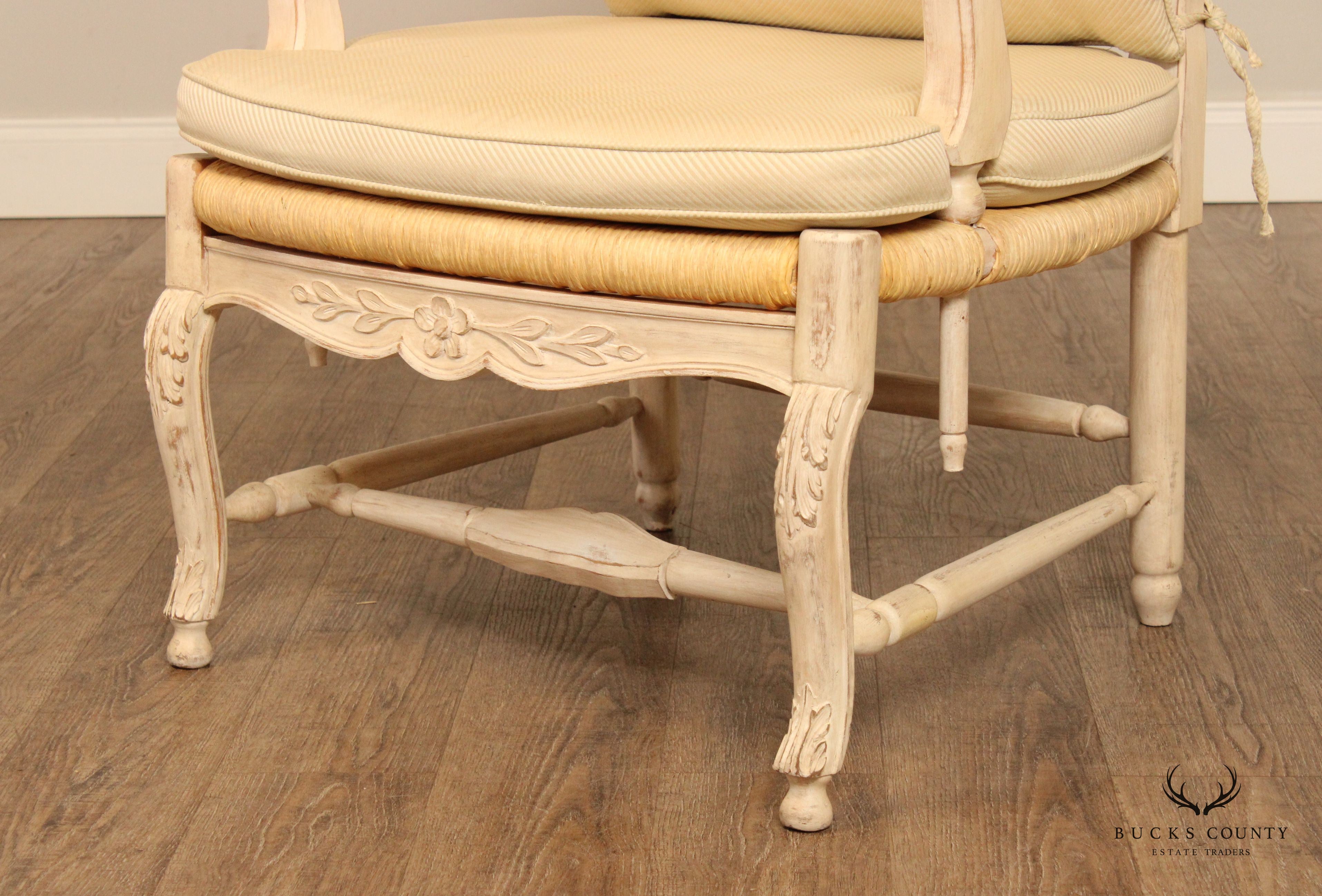 French Country Style Pair of Carved and Painted Armchairs