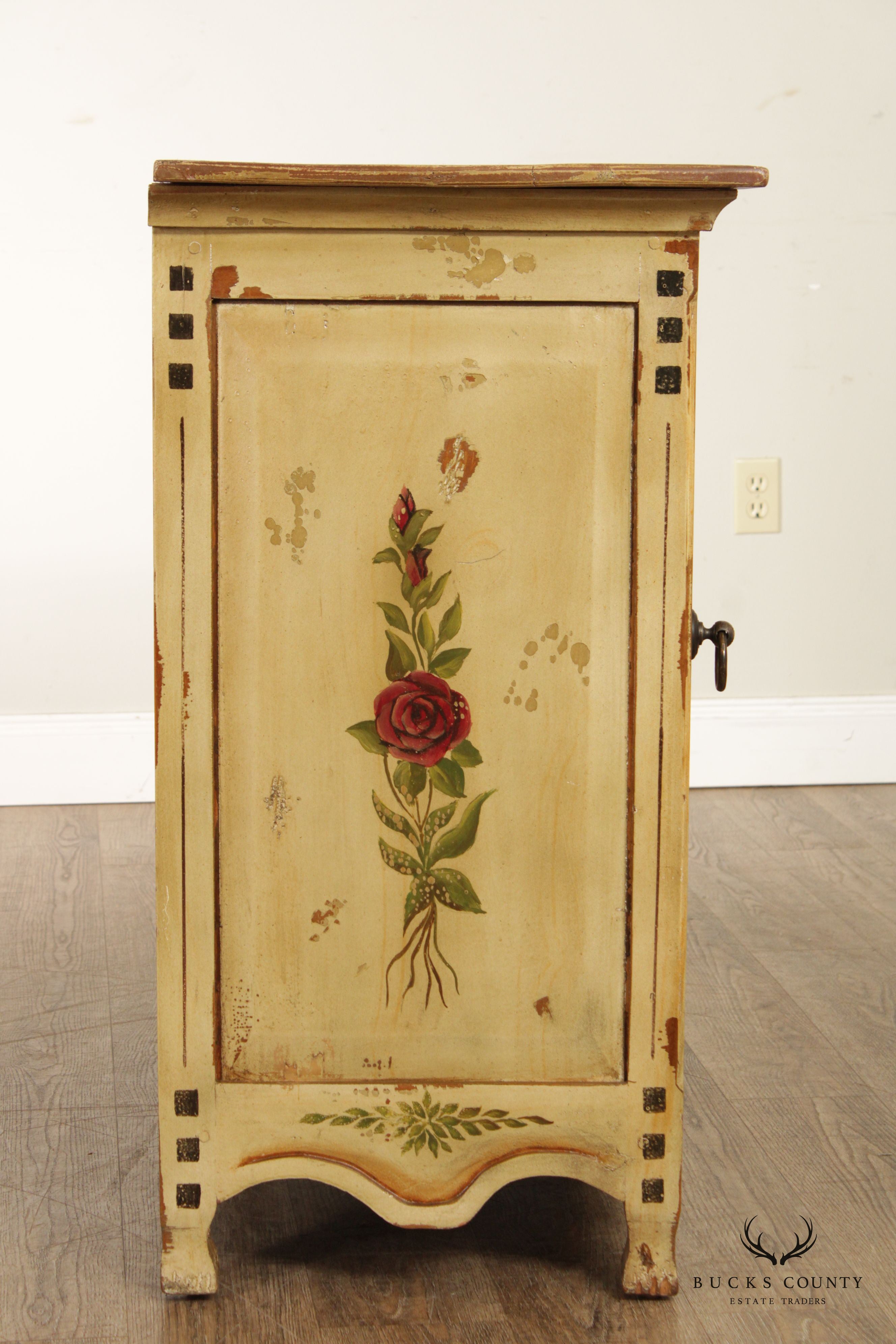 Vintage Venetian Style Distress Painted One-Door Cupboard