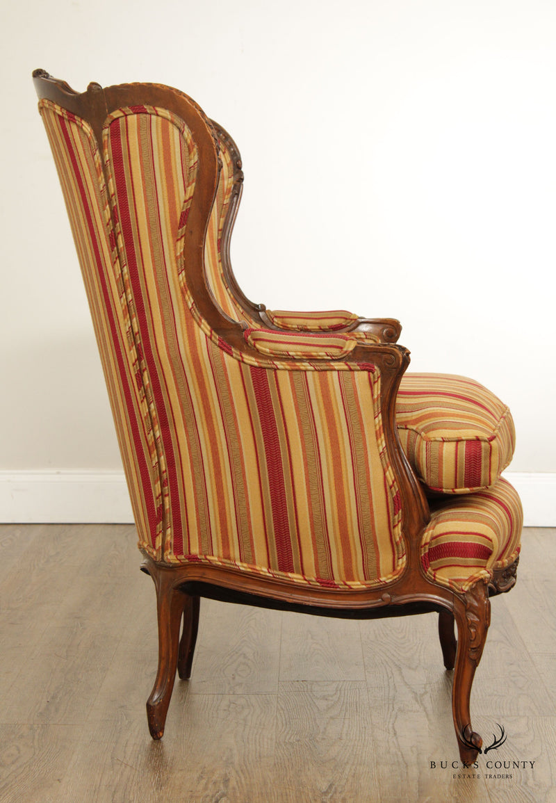 Antique Rococo Style Carved Wood Wingback Armchair
