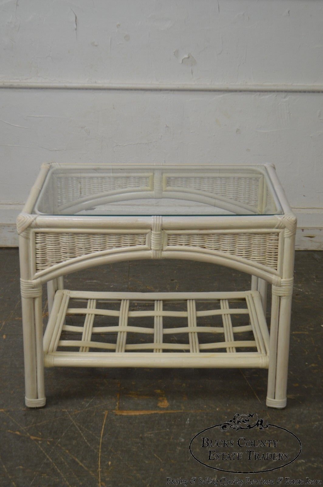 Link Taylor Pair of White Painted Glass Top Side Tables