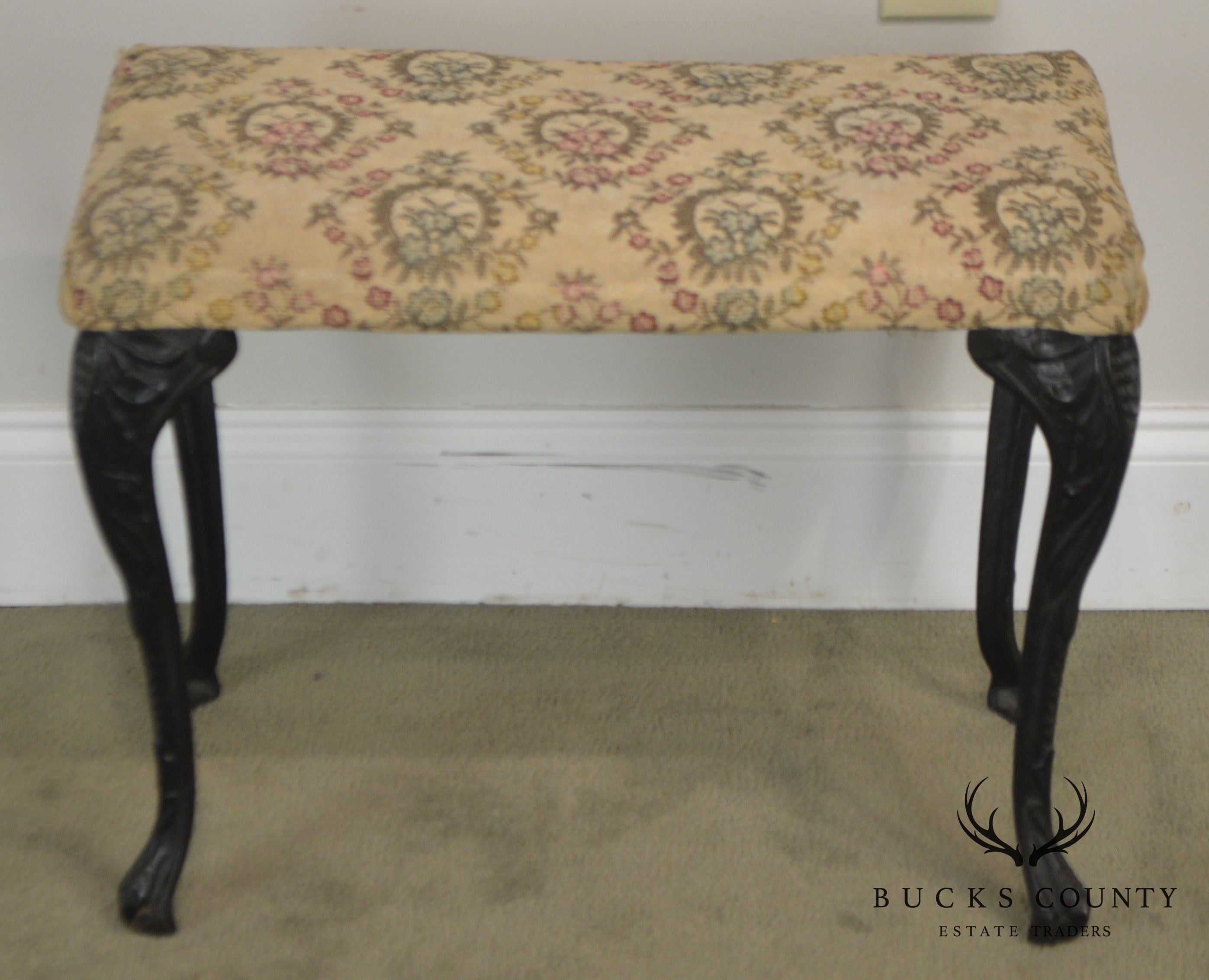 Antique Rococo Style Iron Leg Vanity Bench