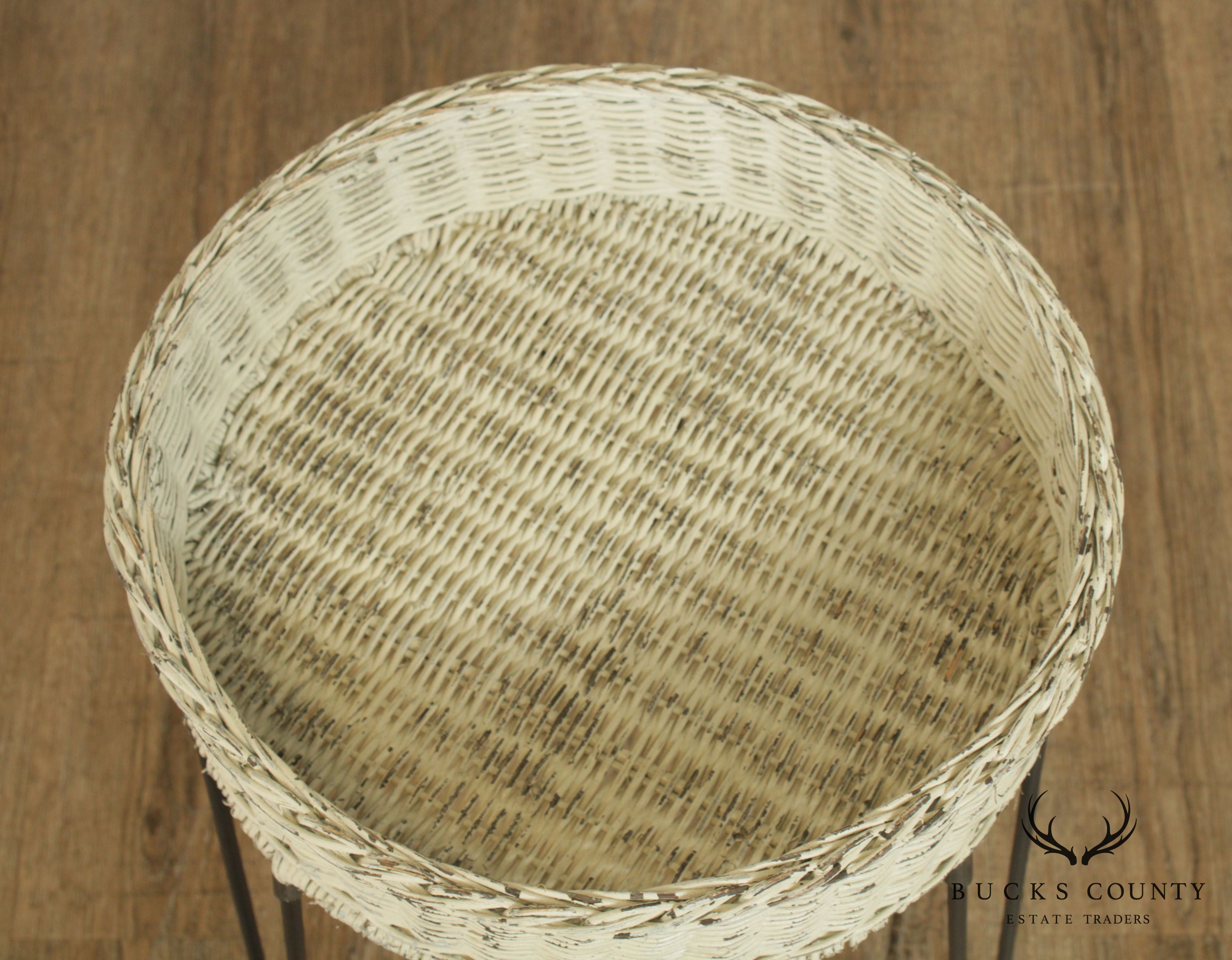 Round Wicker Planter Table With Hairpin Legs