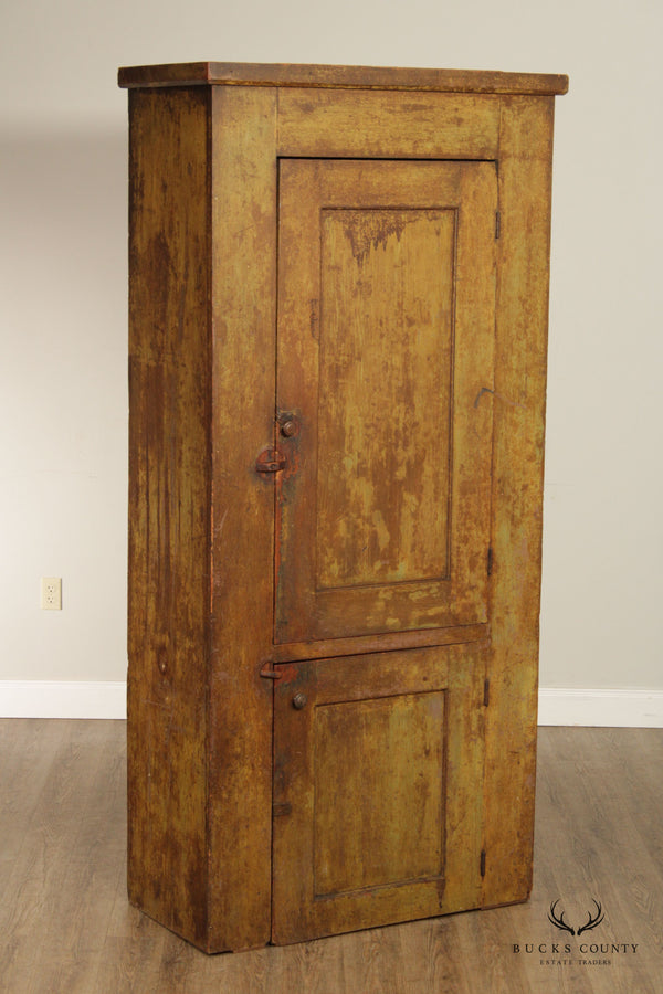 Antique Primitive Painted Pine Large Two-Door Cabinet Cupboard