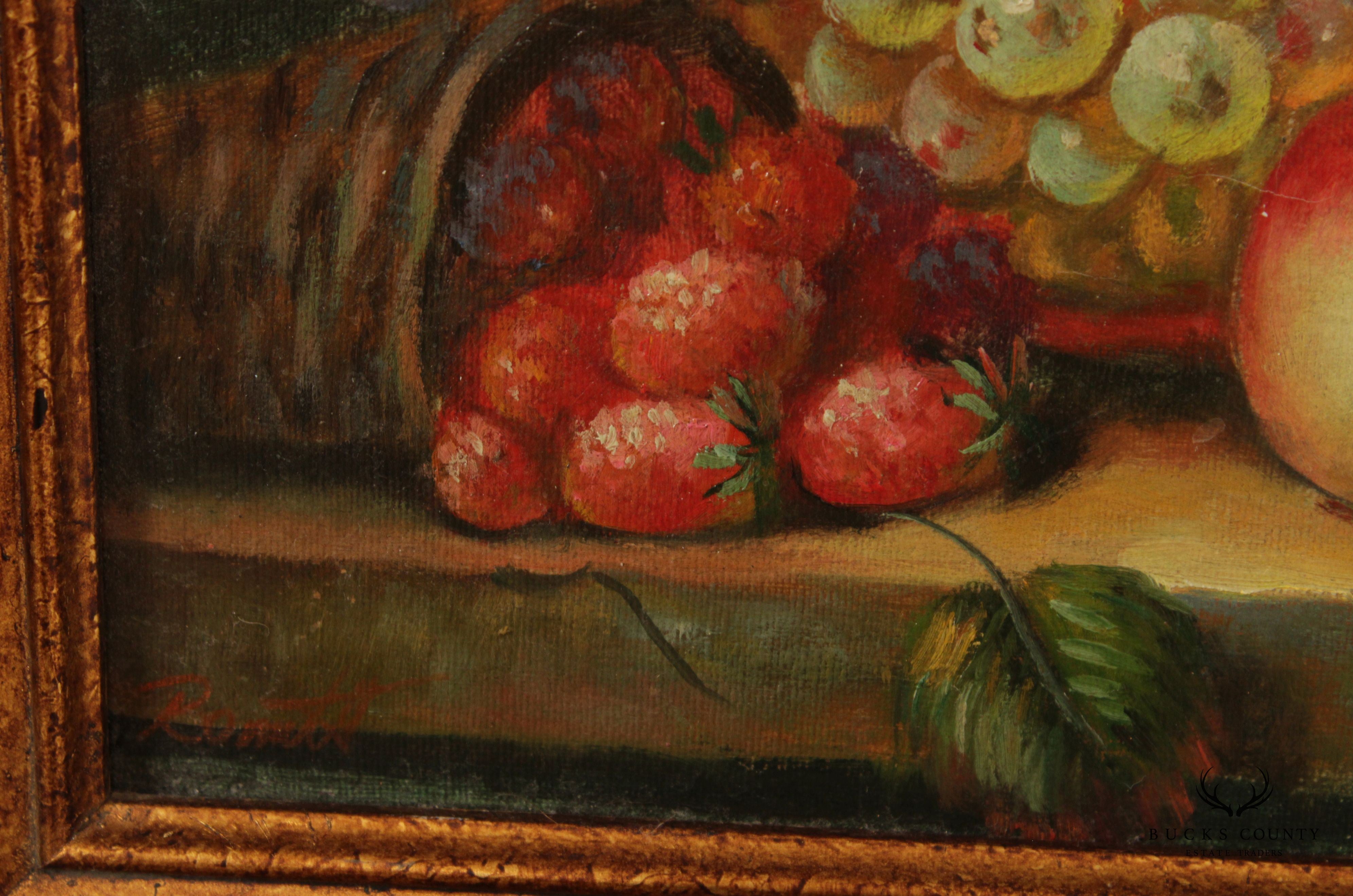 Vintage 20th C. Fruit Still Life Original Oil Painting, Signed