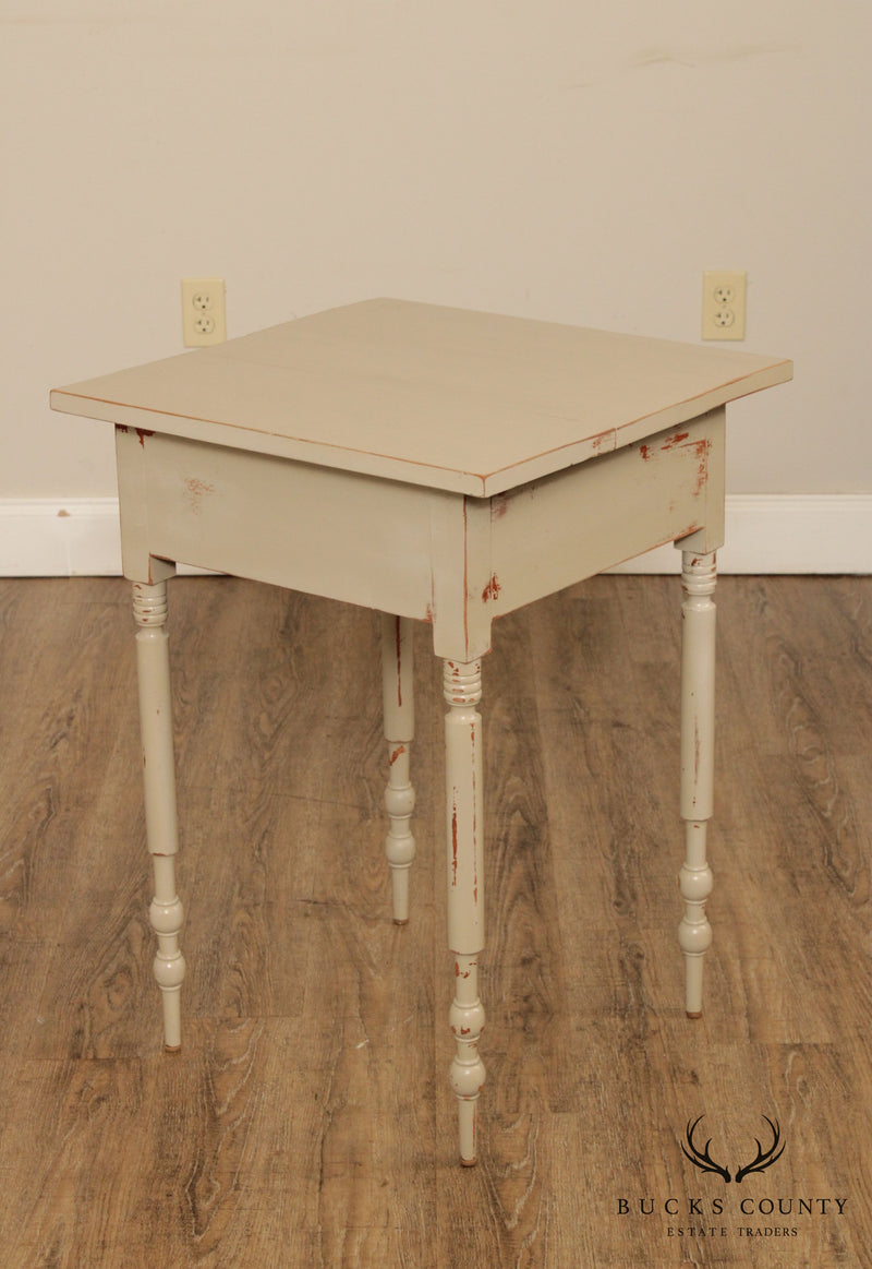 Antique Country Sheraton One Drawer Side Table, Custom Grey Finish