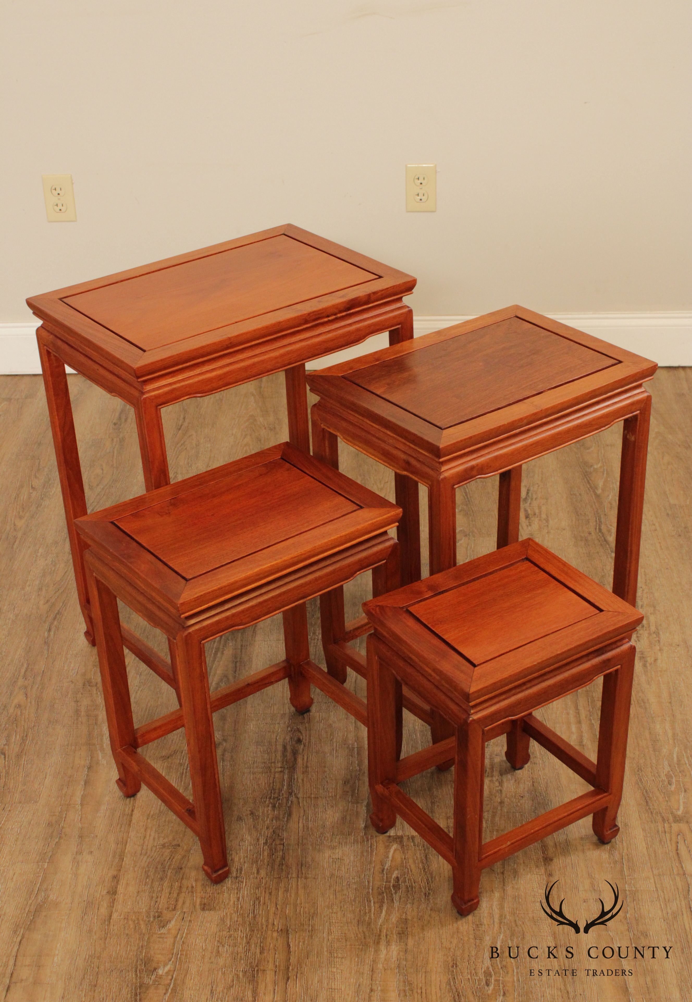 Vintage Asian Hard Wood Nesting Set 4 Tables