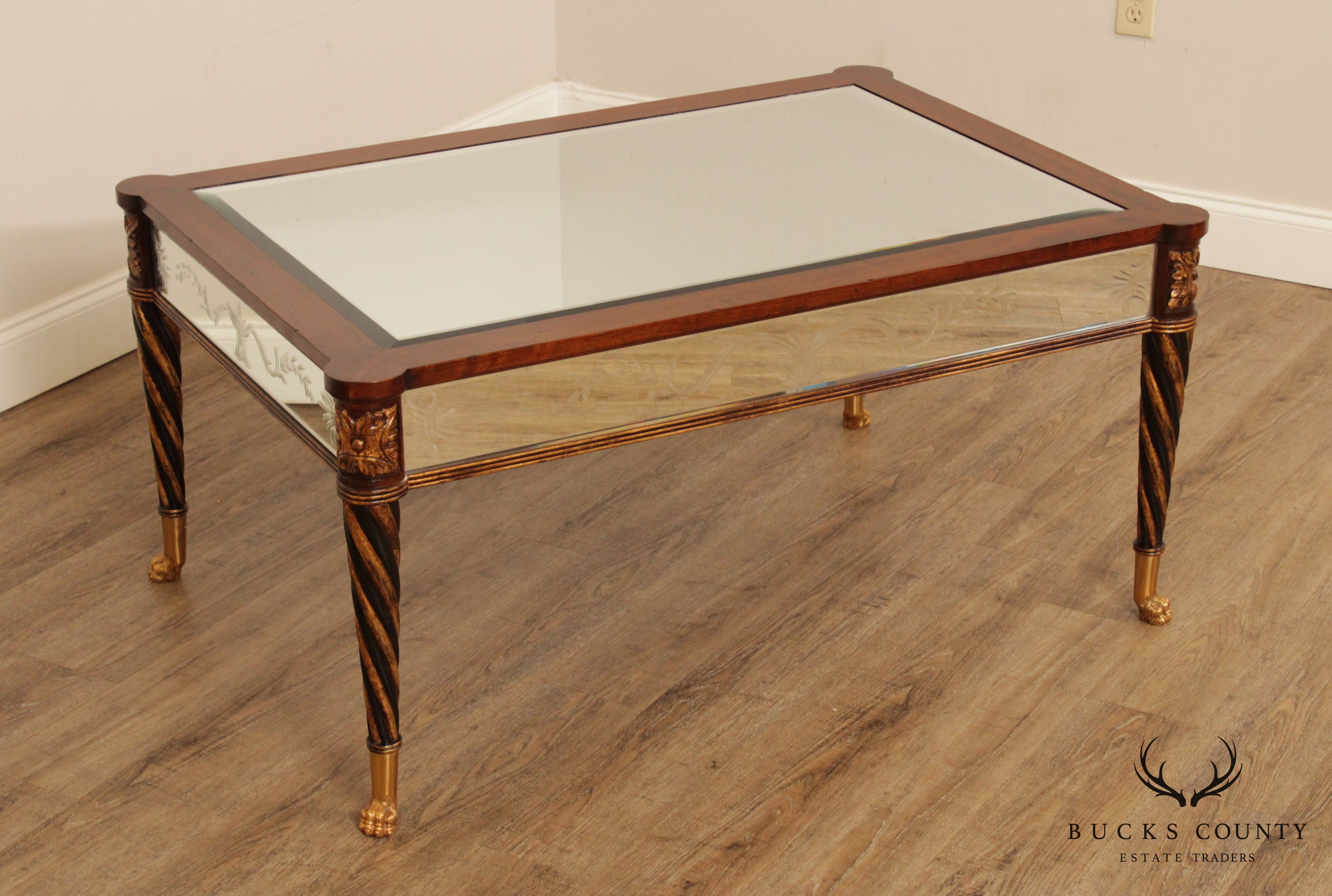 EJ. Victor Regency Style Mahogany Partial Gilt Mirrored Coffee Table