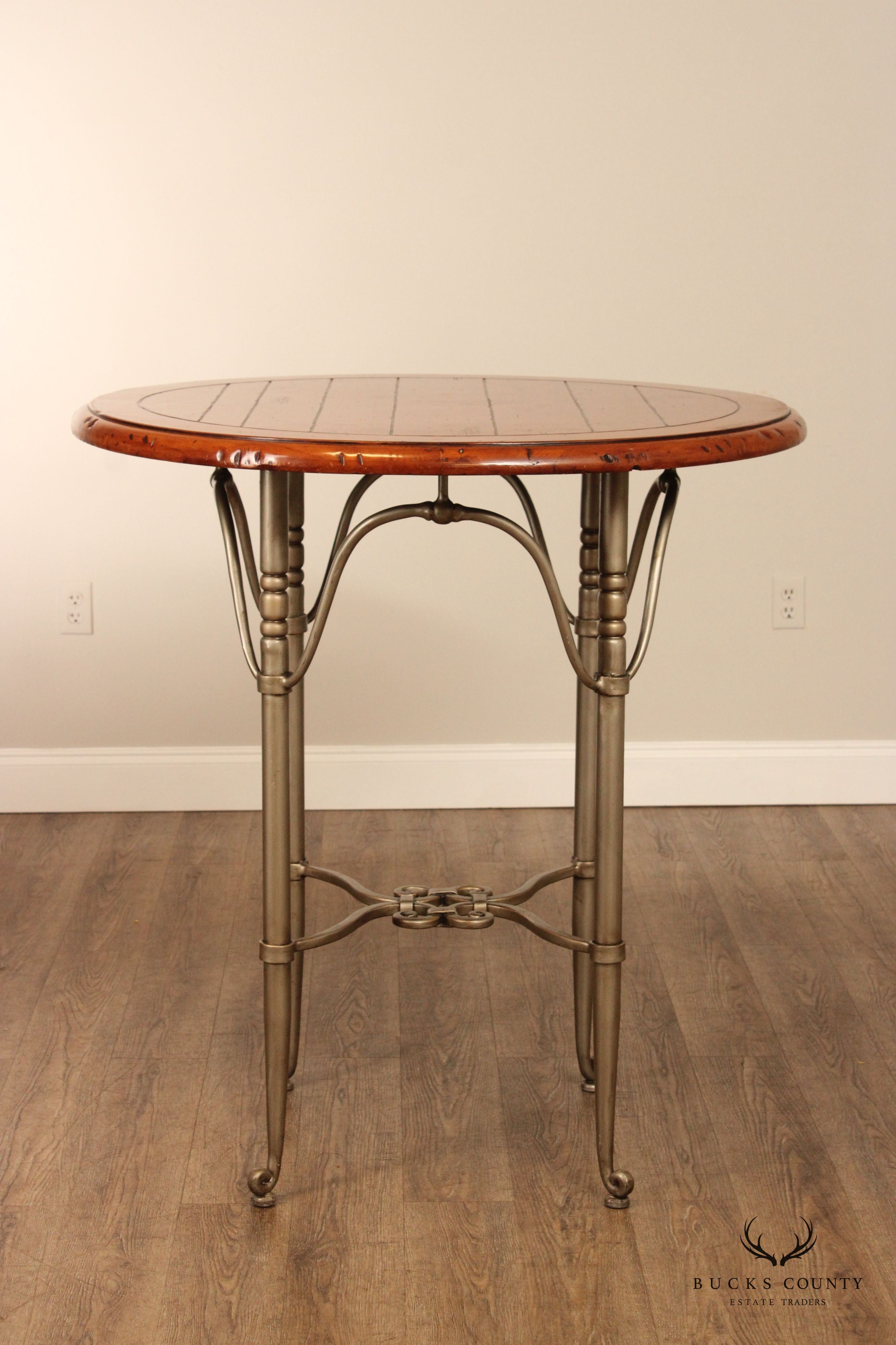 French Style Pine Top Iron Base Pub Table