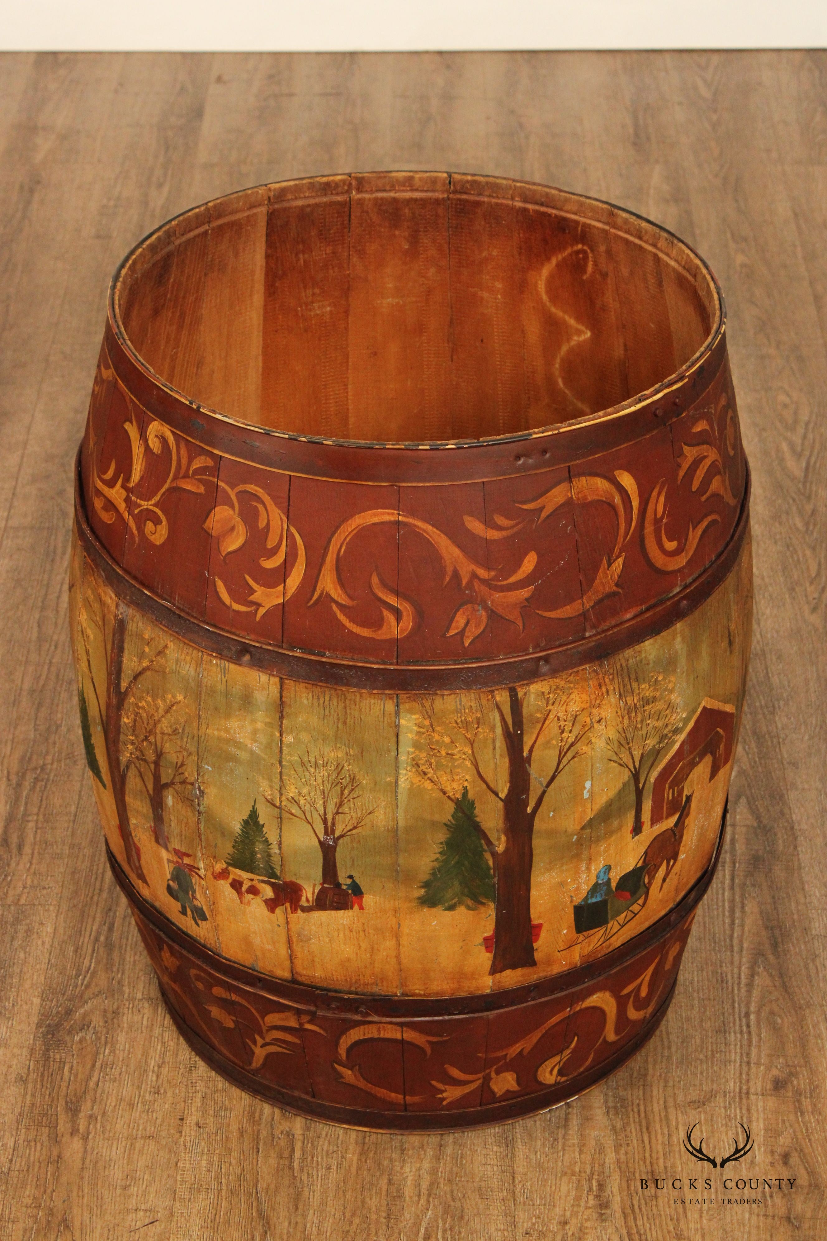 S. Nolan Folk Art Hand Painted Barrel