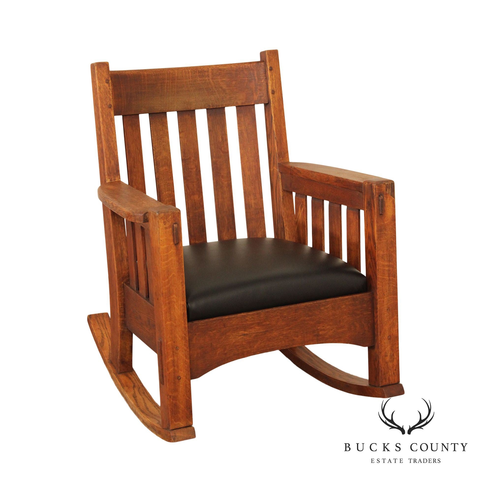 Harden Antique Mission Oak and Leather Rocker