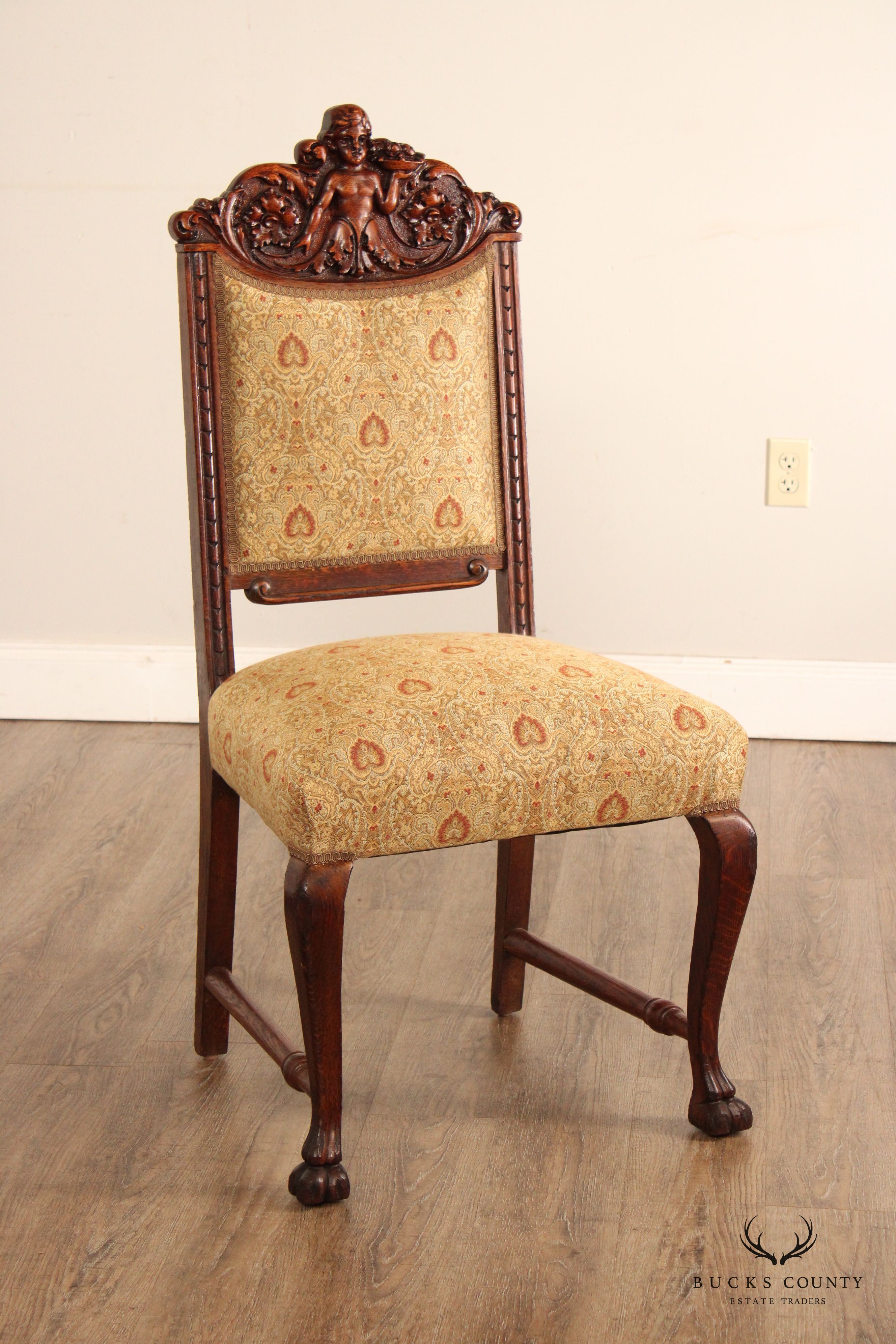 Antique Victorian Renaissance Revival Carved Oak Side Chair