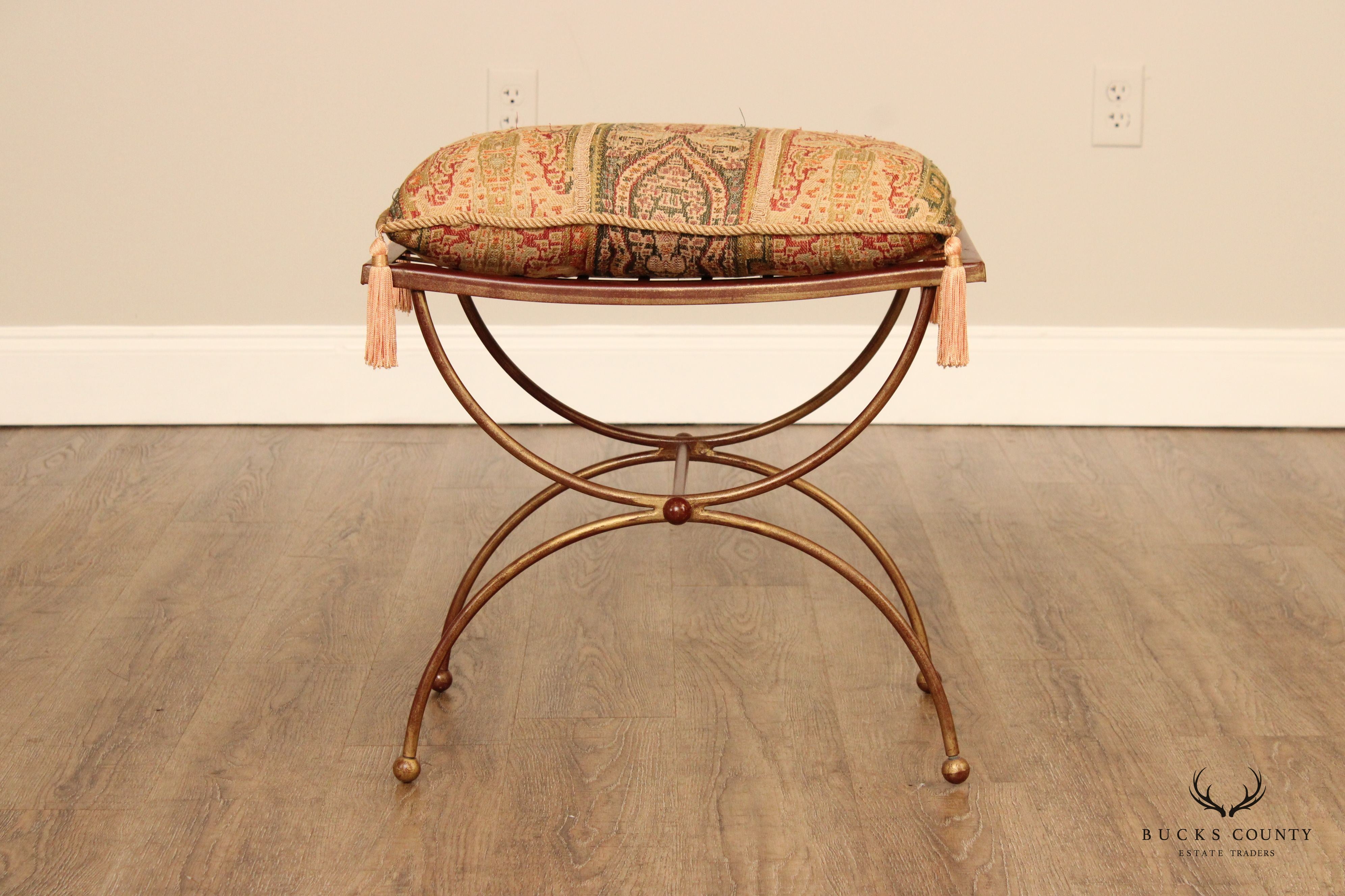 Hollywood Regency Style Gilt Iron Curule Bench