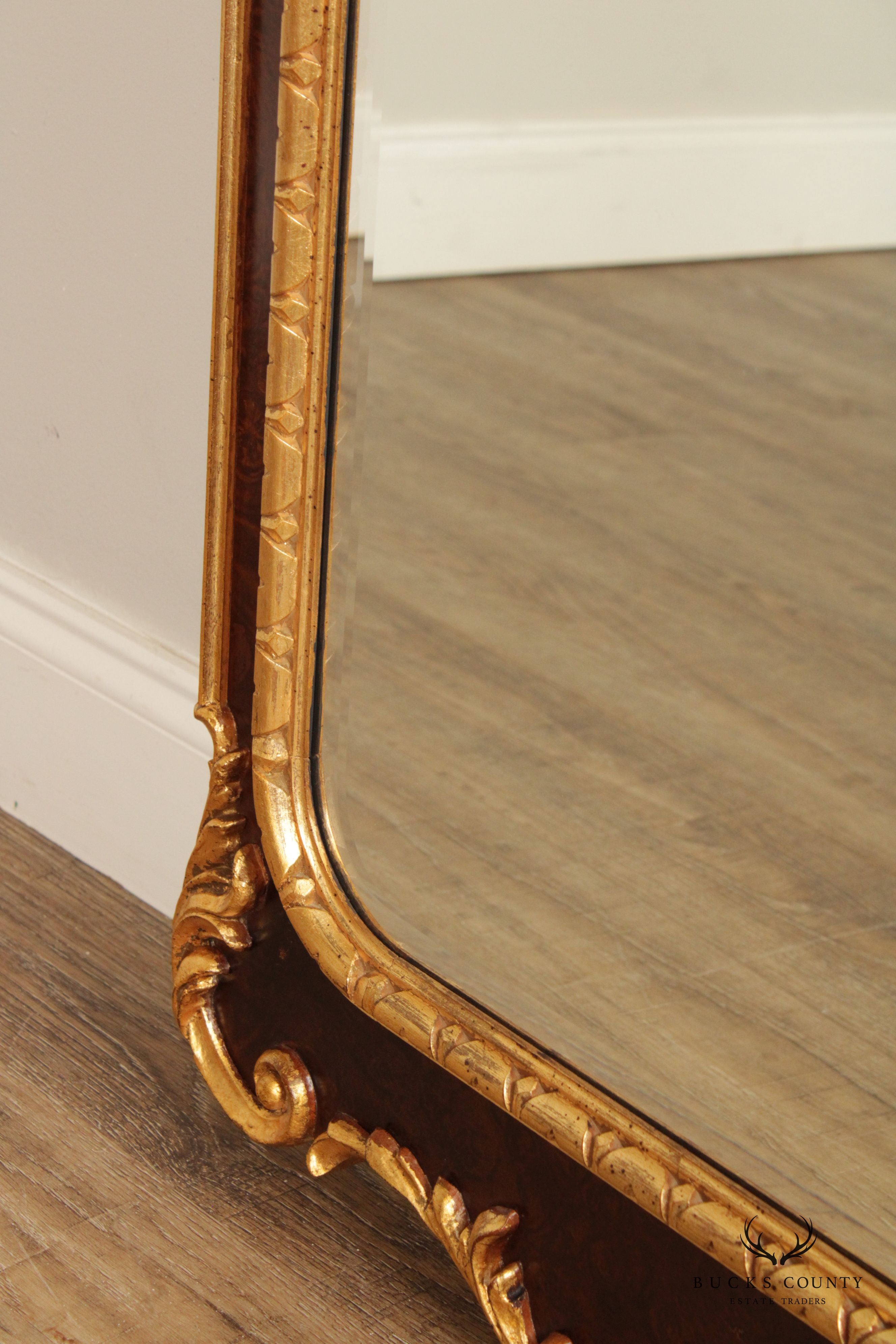 LaBarge Georgian Style Parcel Gilt Burl Wood Mirror