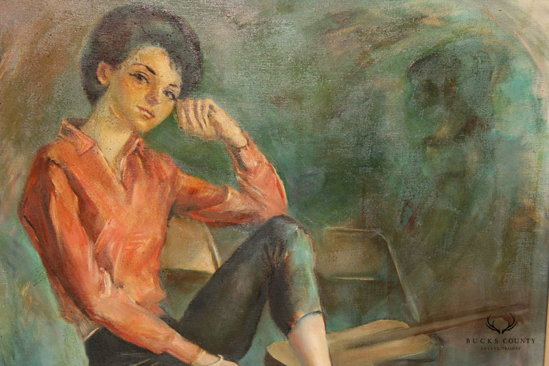 Ray Lash 1960s Portrait of Woman Original Oil Painting