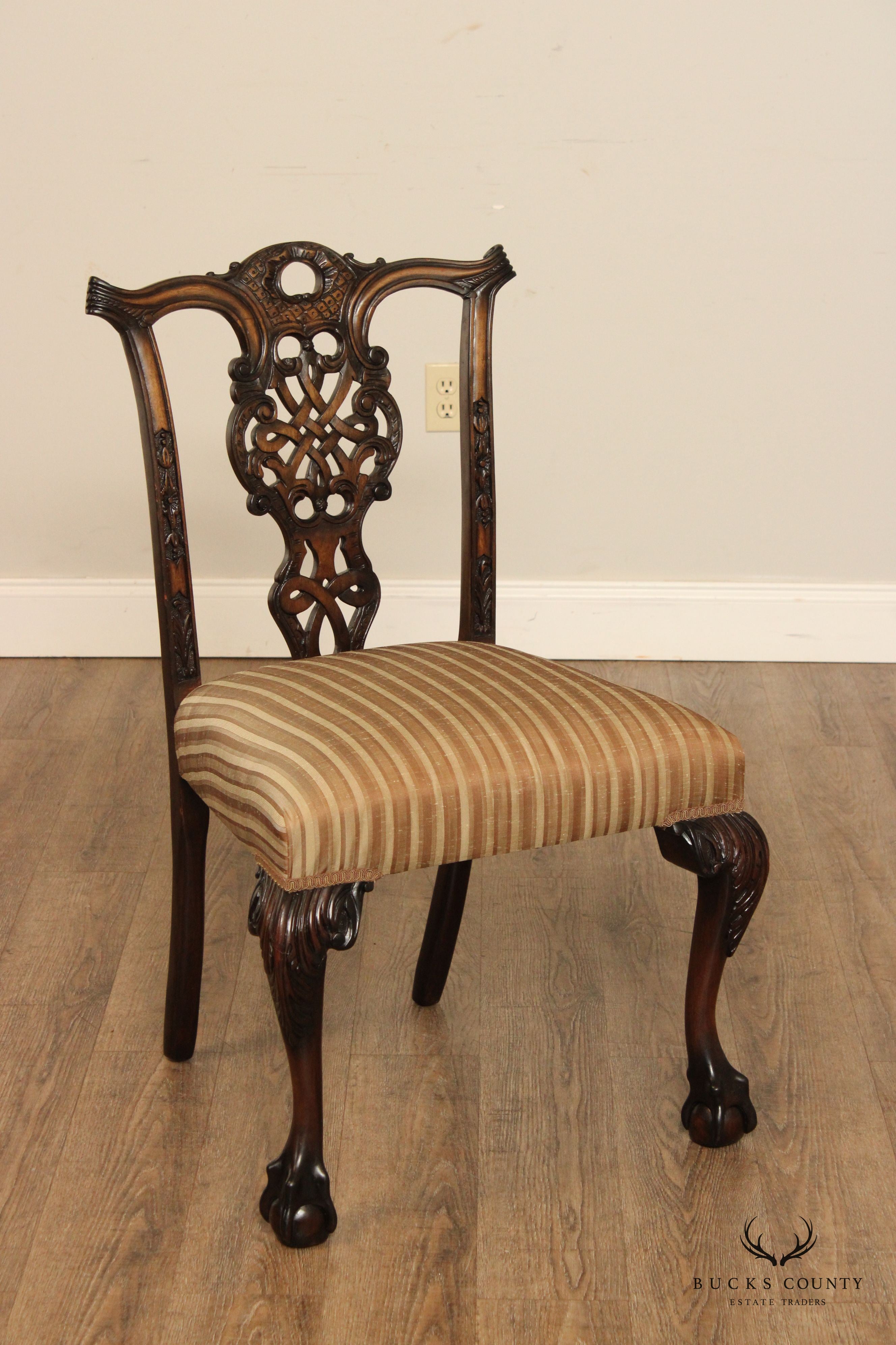 Chippendale Style Set Eight Mahogany Carved Ball and Claw Dining Chairs