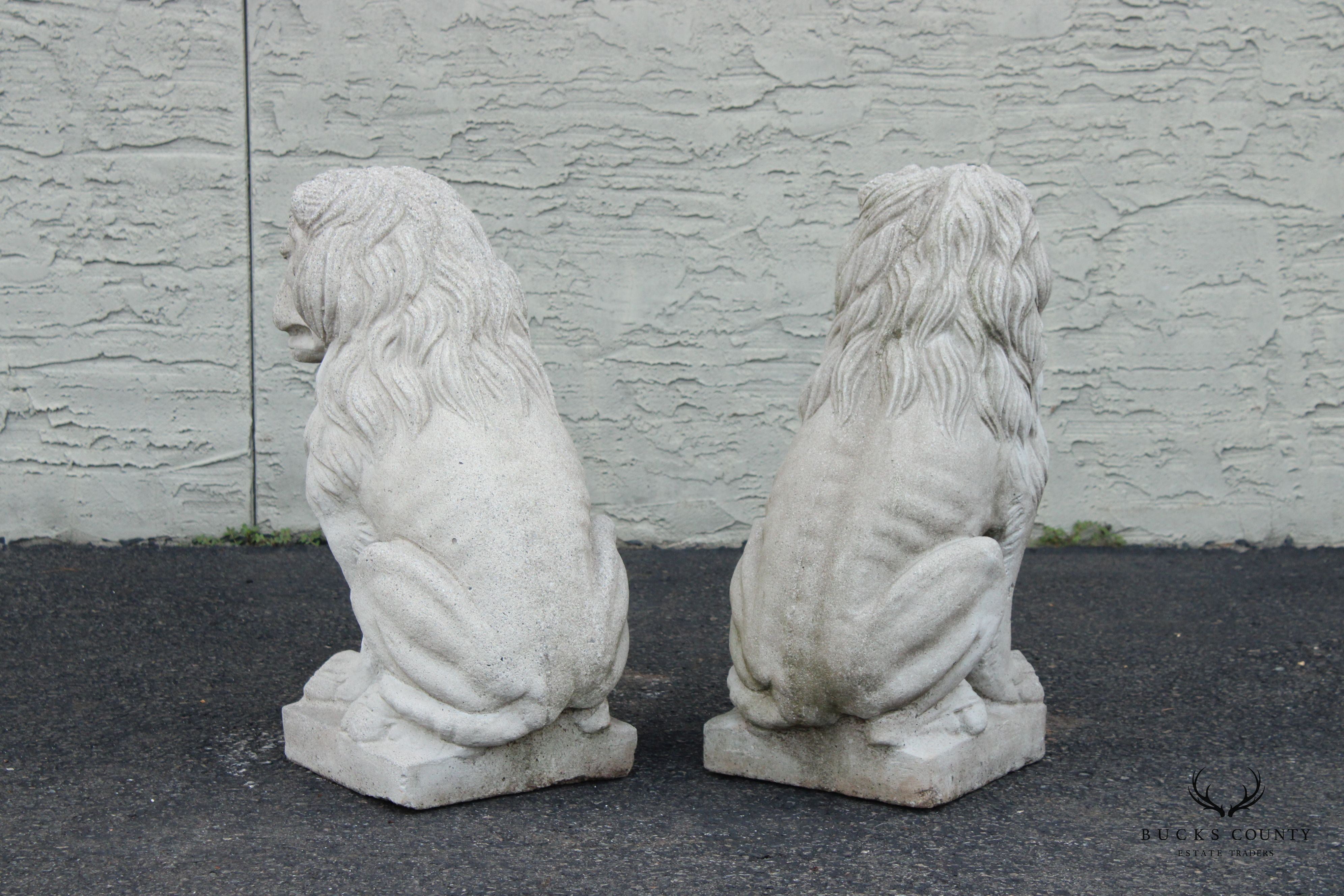 Vintage Pair Cast Stone Garden Lion Statues