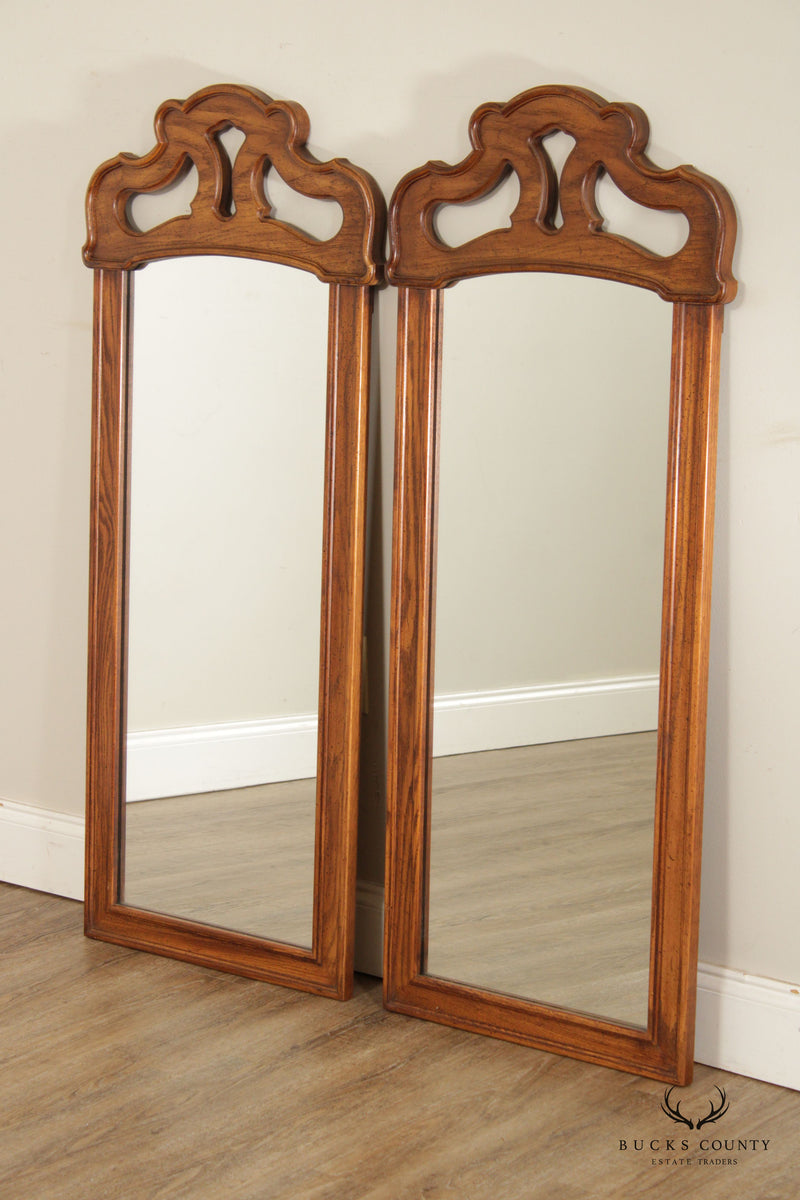 French Provincial Style Pair Of Oak And Pecan Frame Wall Mirrors